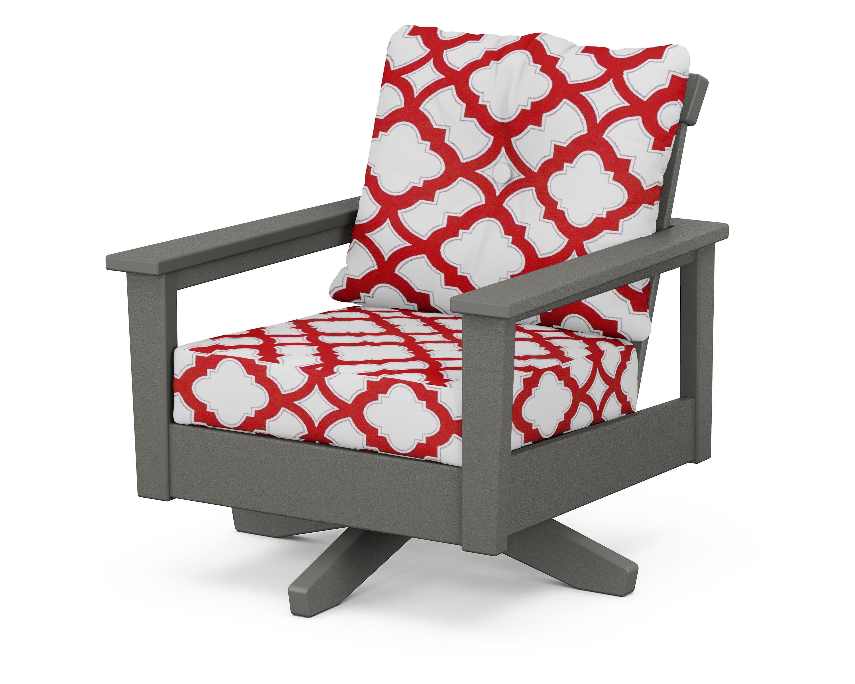 Prescott Deep Seating Swivel Chair in Slate Grey / Trellis Crimson