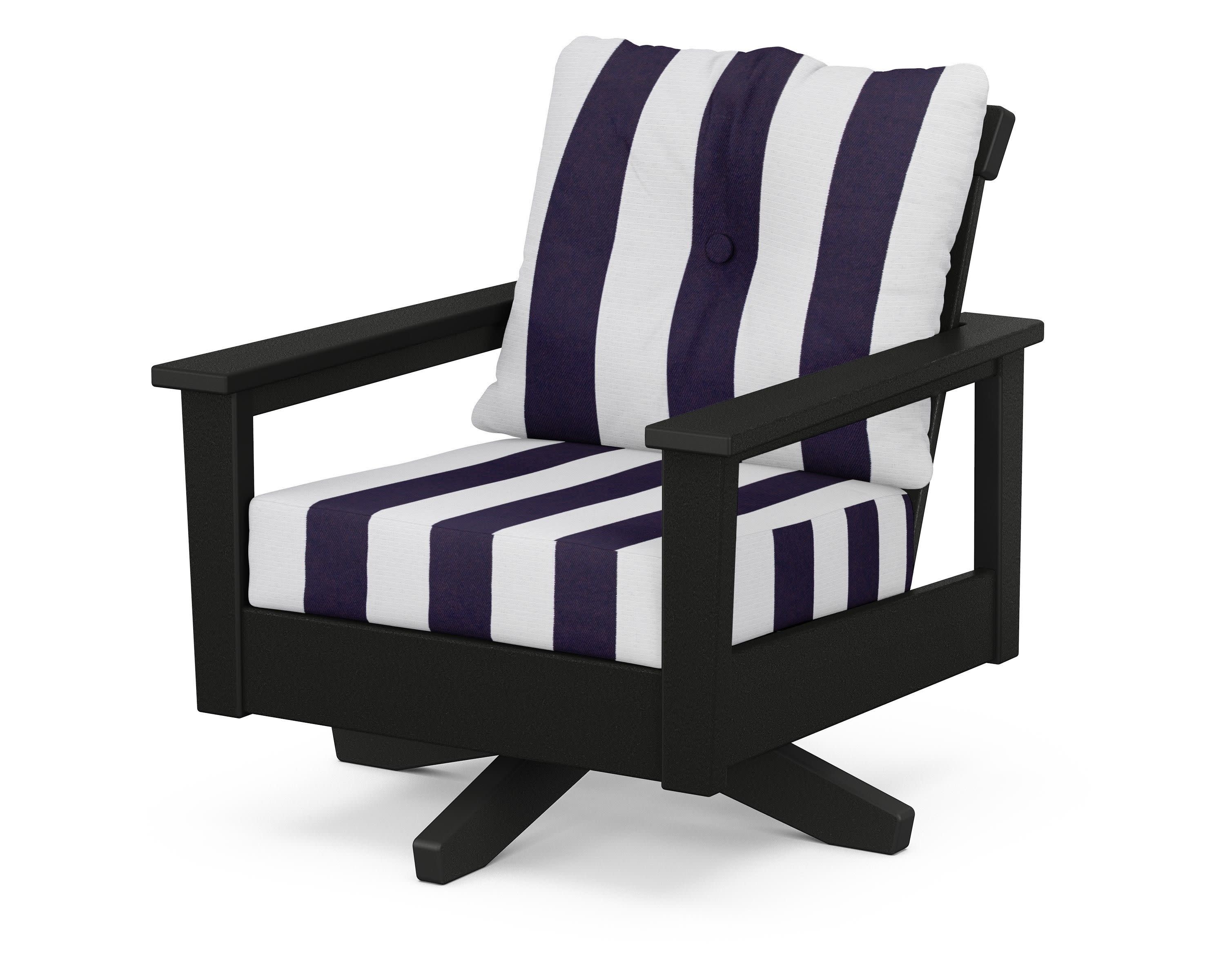 Prescott Deep Seating Swivel Chair in Black / Cabana Stripe Navy