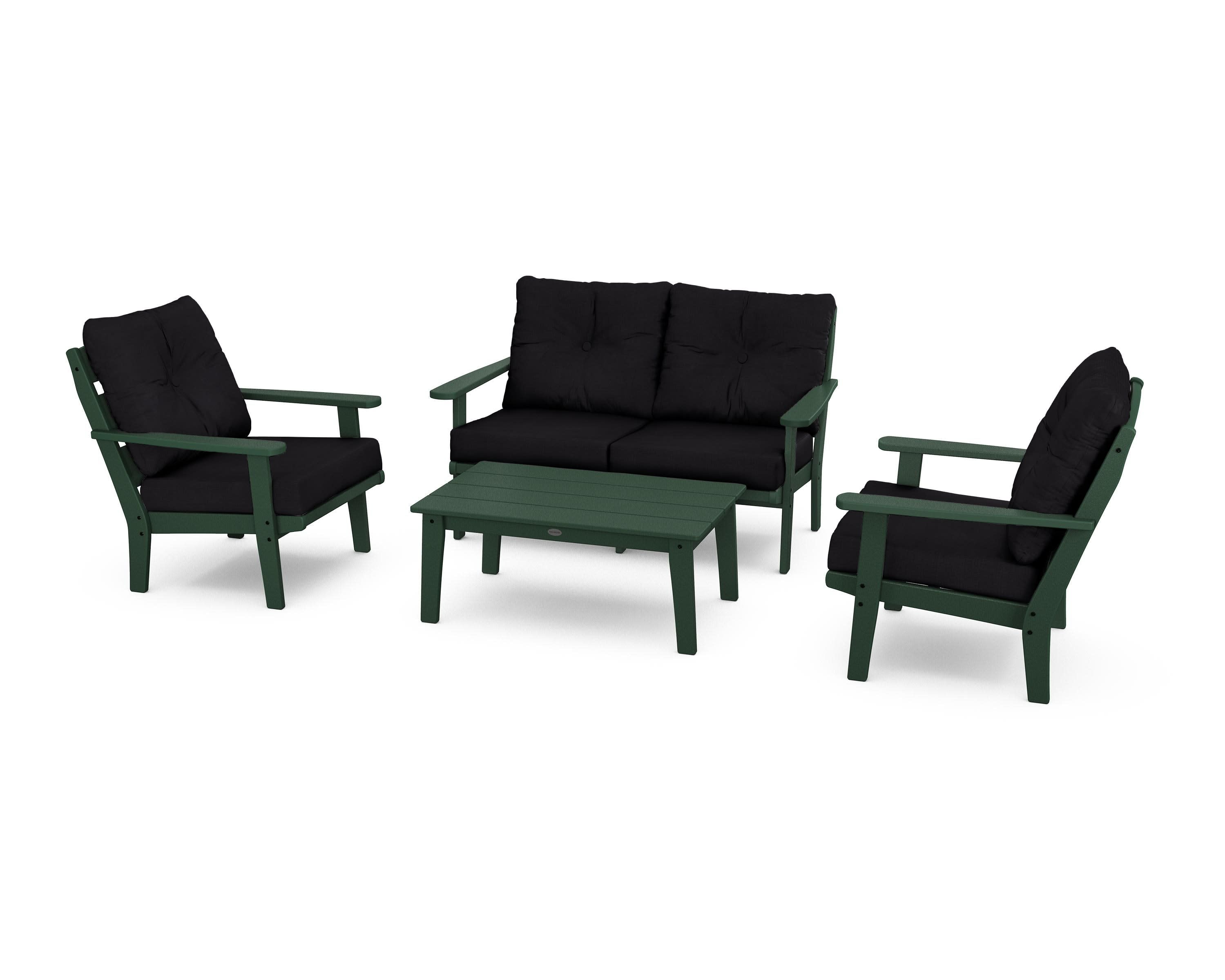 Lakeside 4-Piece Deep Seating Set in Green / Midnight Linen