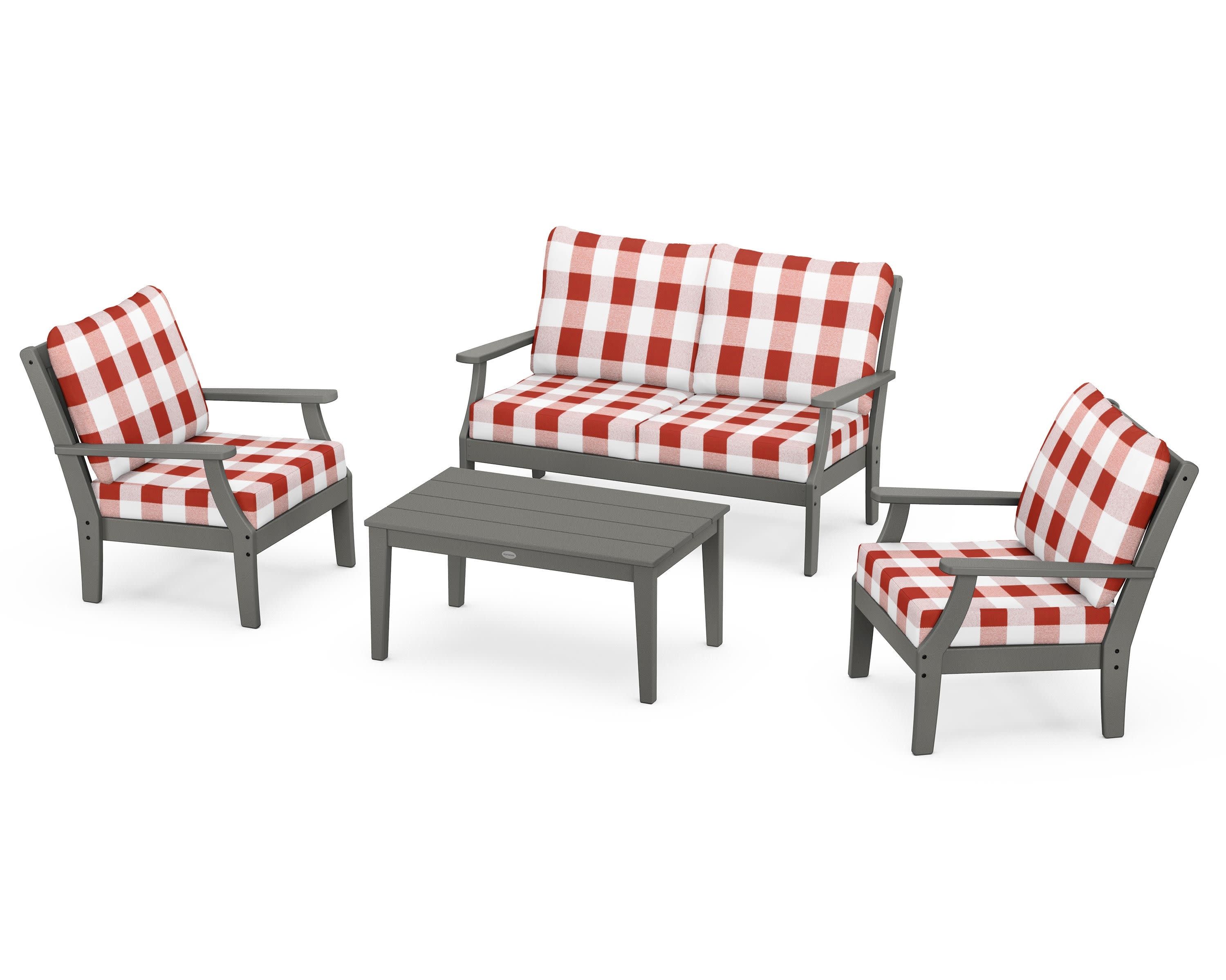 Braxton 4-Piece Deep Seating Chair Set in Slate Grey / Buffalo Plaid Crimson