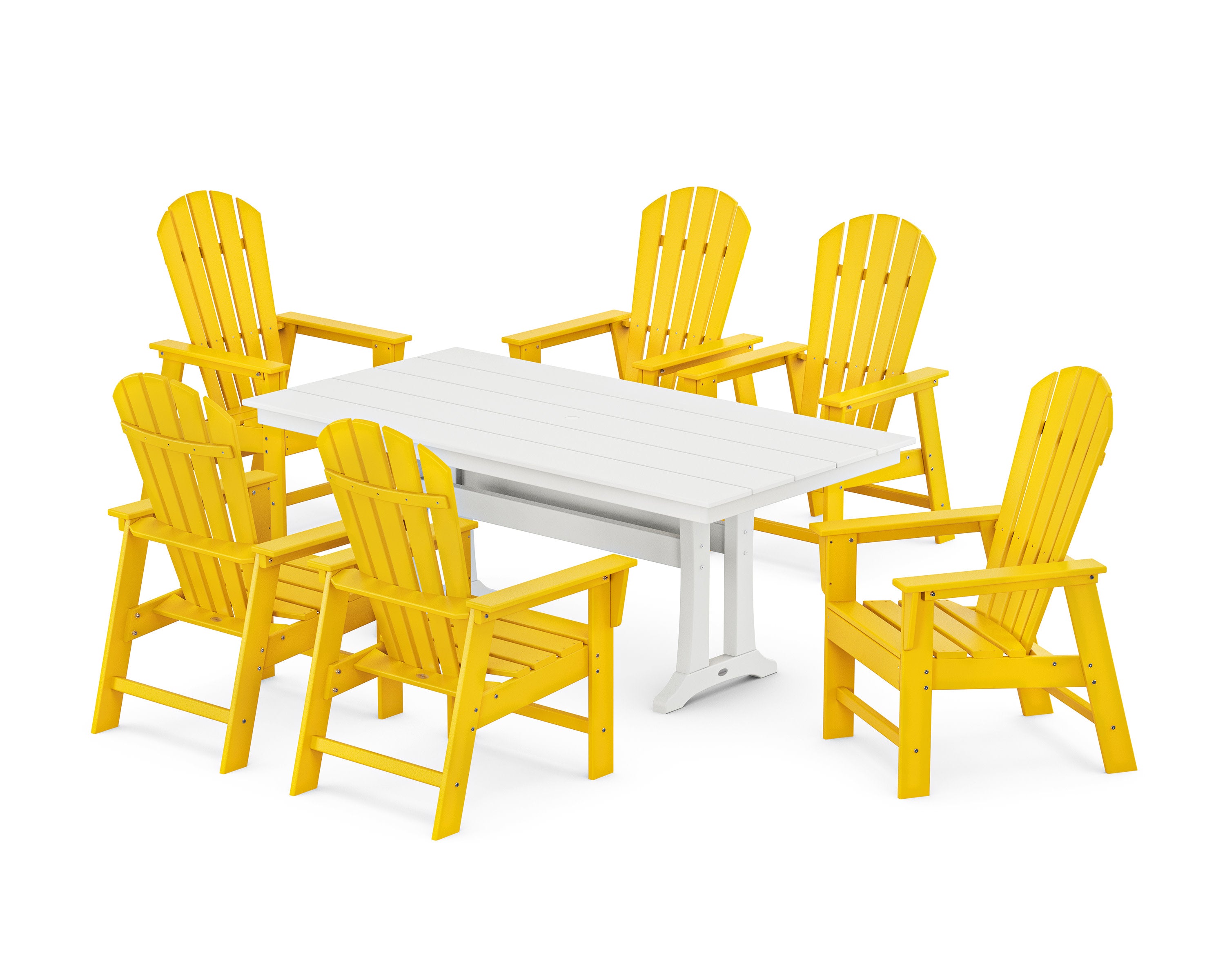 South Beach 7-Piece Farmhouse Dining Set with Trestle Legs in Lemon / White