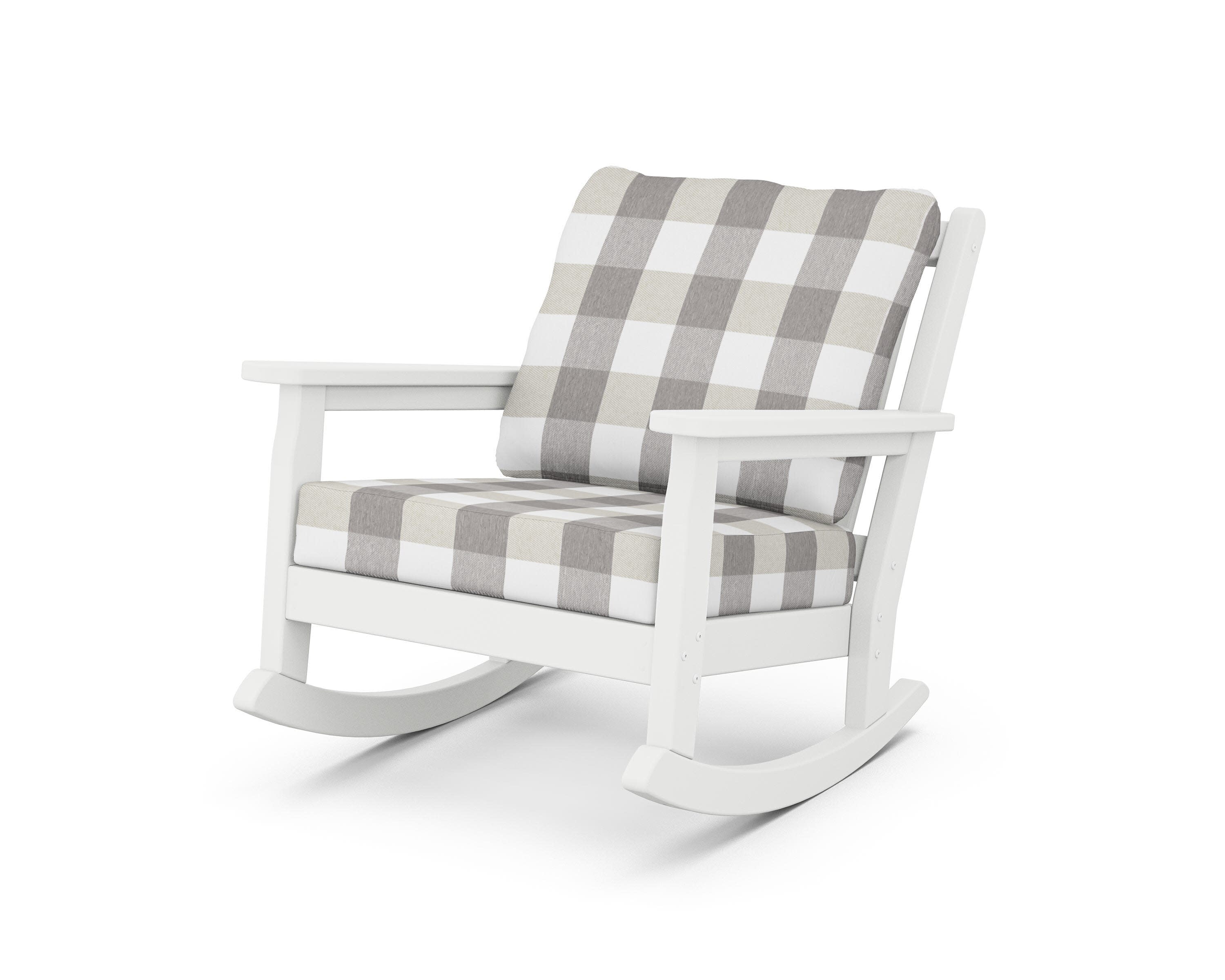 Chippendale Deep Seating Rocking Chair in White / Buffalo Plaid Grey Mist