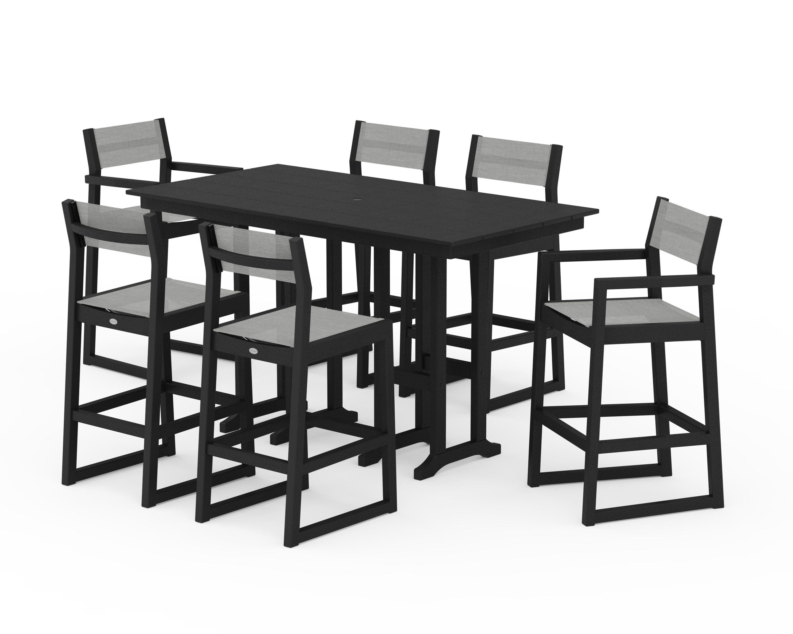 EDGE Sling 7-Piece Farmhouse Bar Set in Black / Metallic Sling