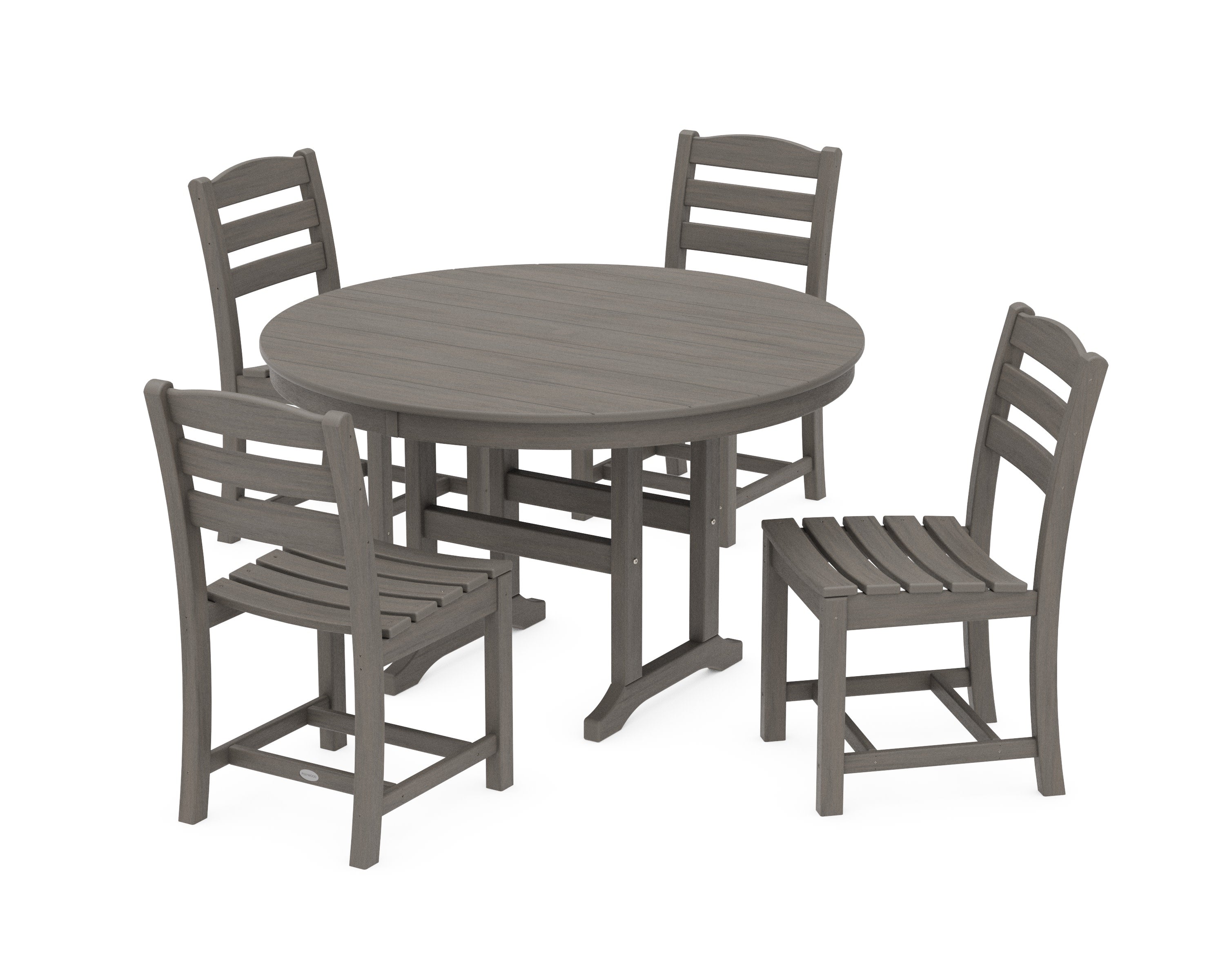 La Casa Caf Side Chair 5-Piece Round Farmhouse Dining Set in Driftwood