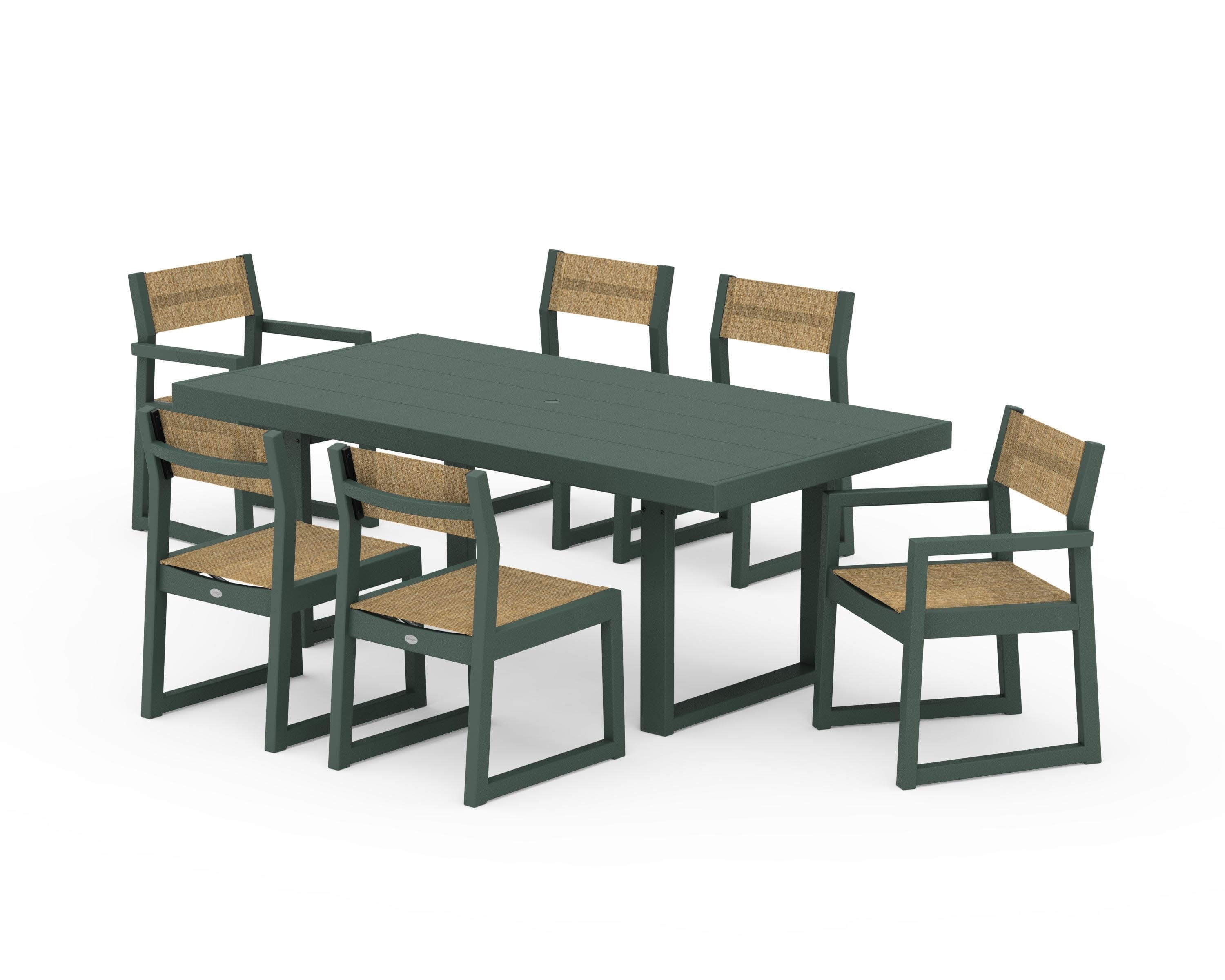 EDGE Sling 7-Piece Dining Set in Green / Burlap Sling