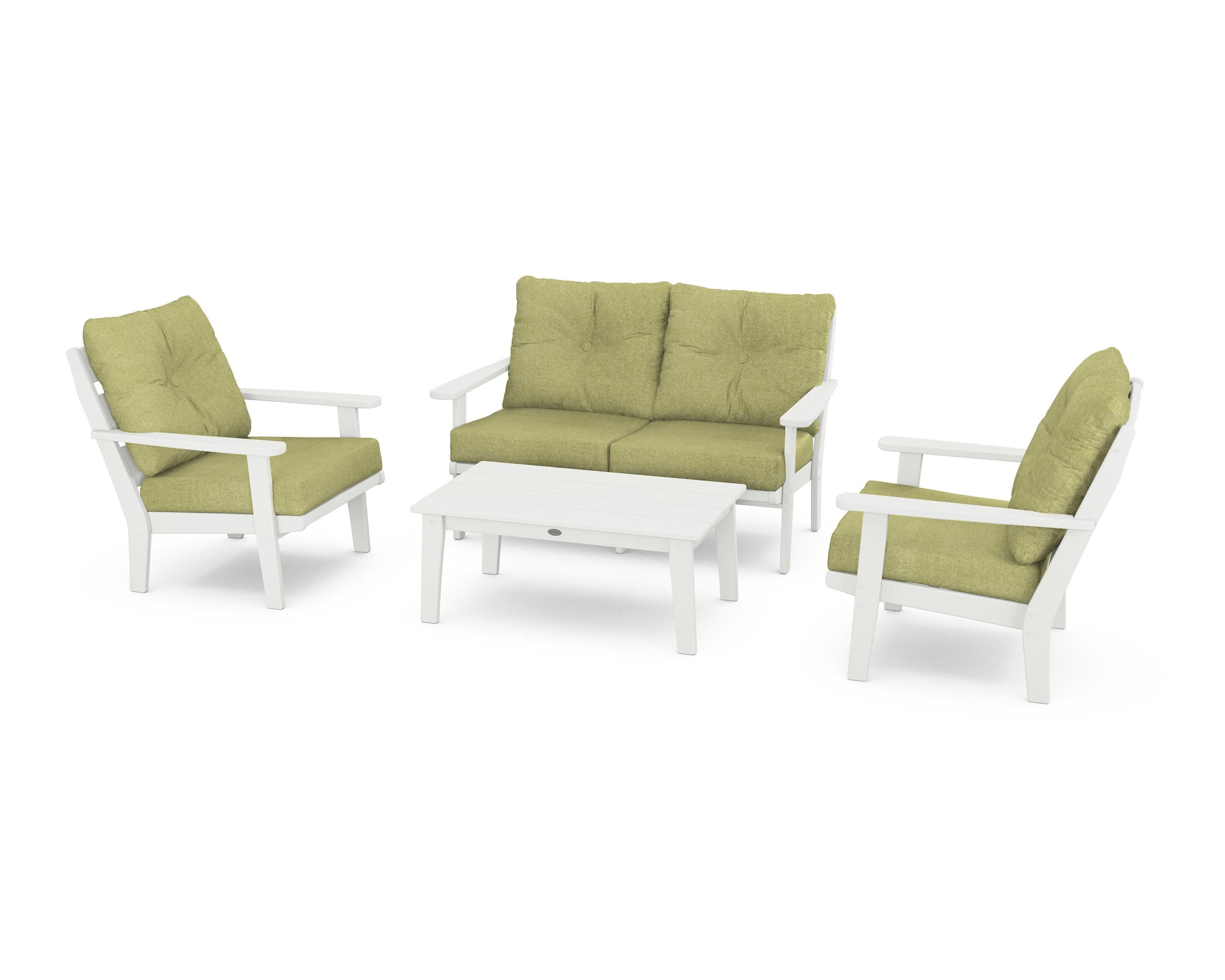 Lakeside 4-Piece Deep Seating Set in Vintage White / Chartreuse Boucle