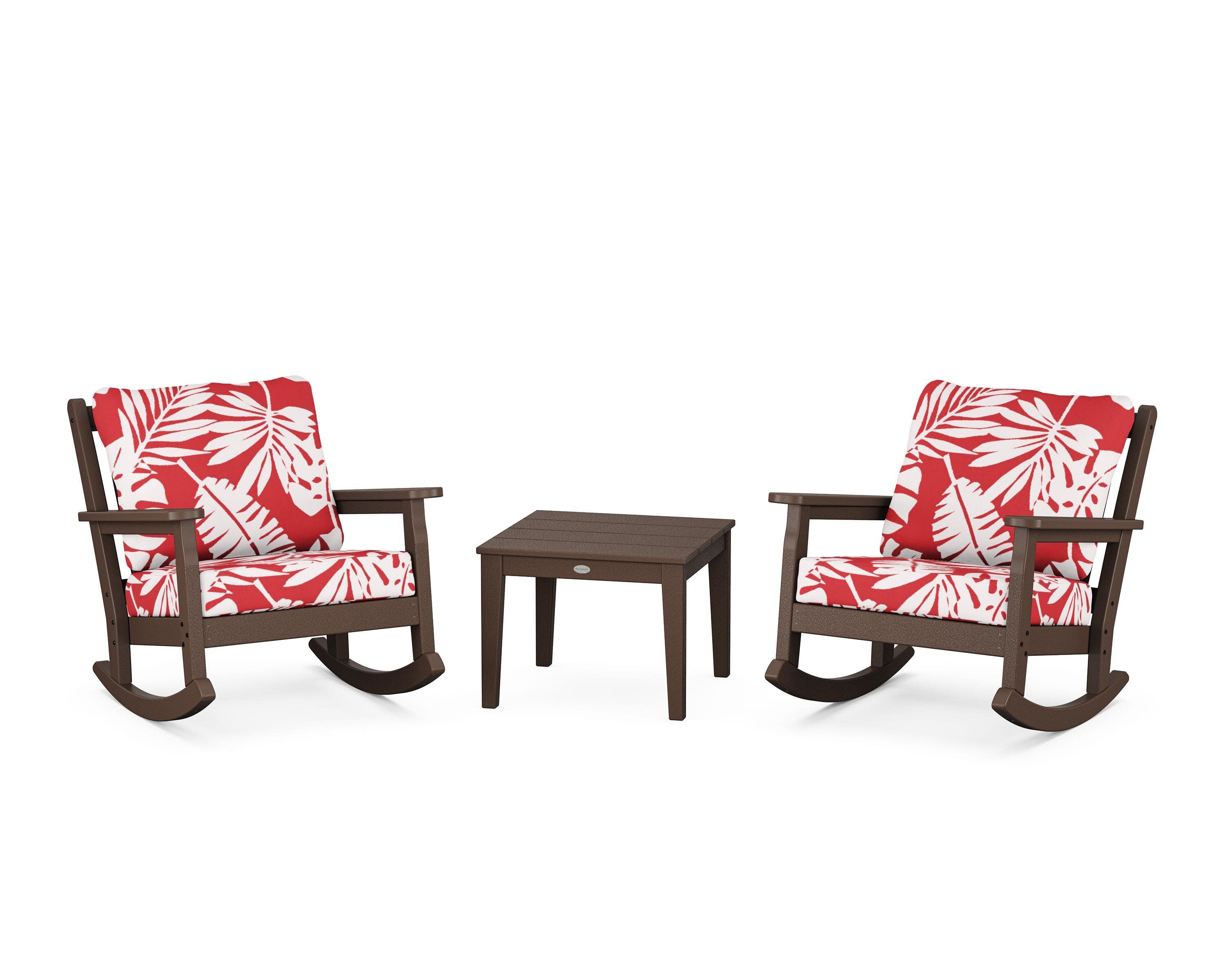 Chippendale 3-Piece Deep Seating Rocker Set in Mahogany / Leaf Crimson