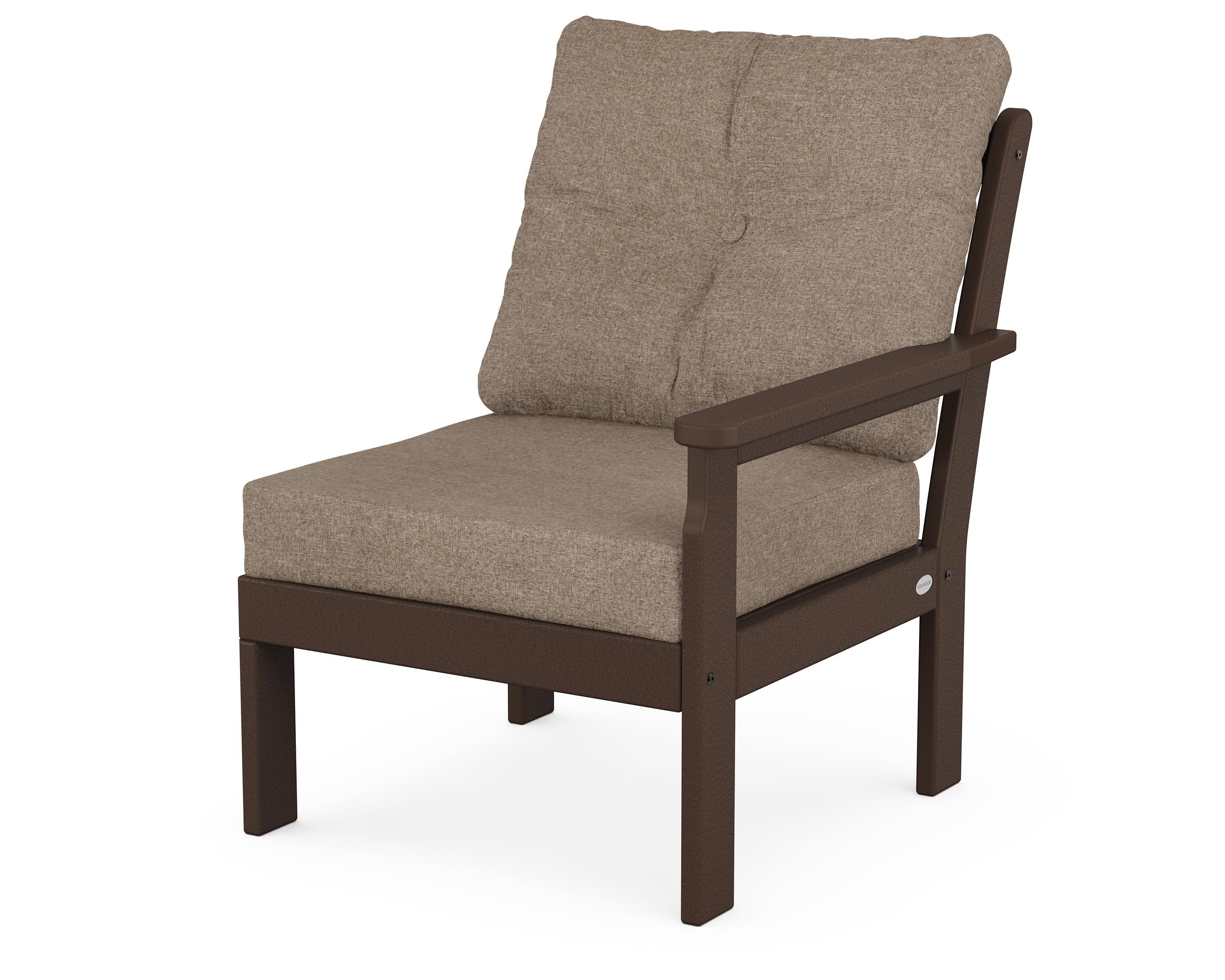 Vineyard Modular Right Arm Chair in Mahogany / Spiced Burlap