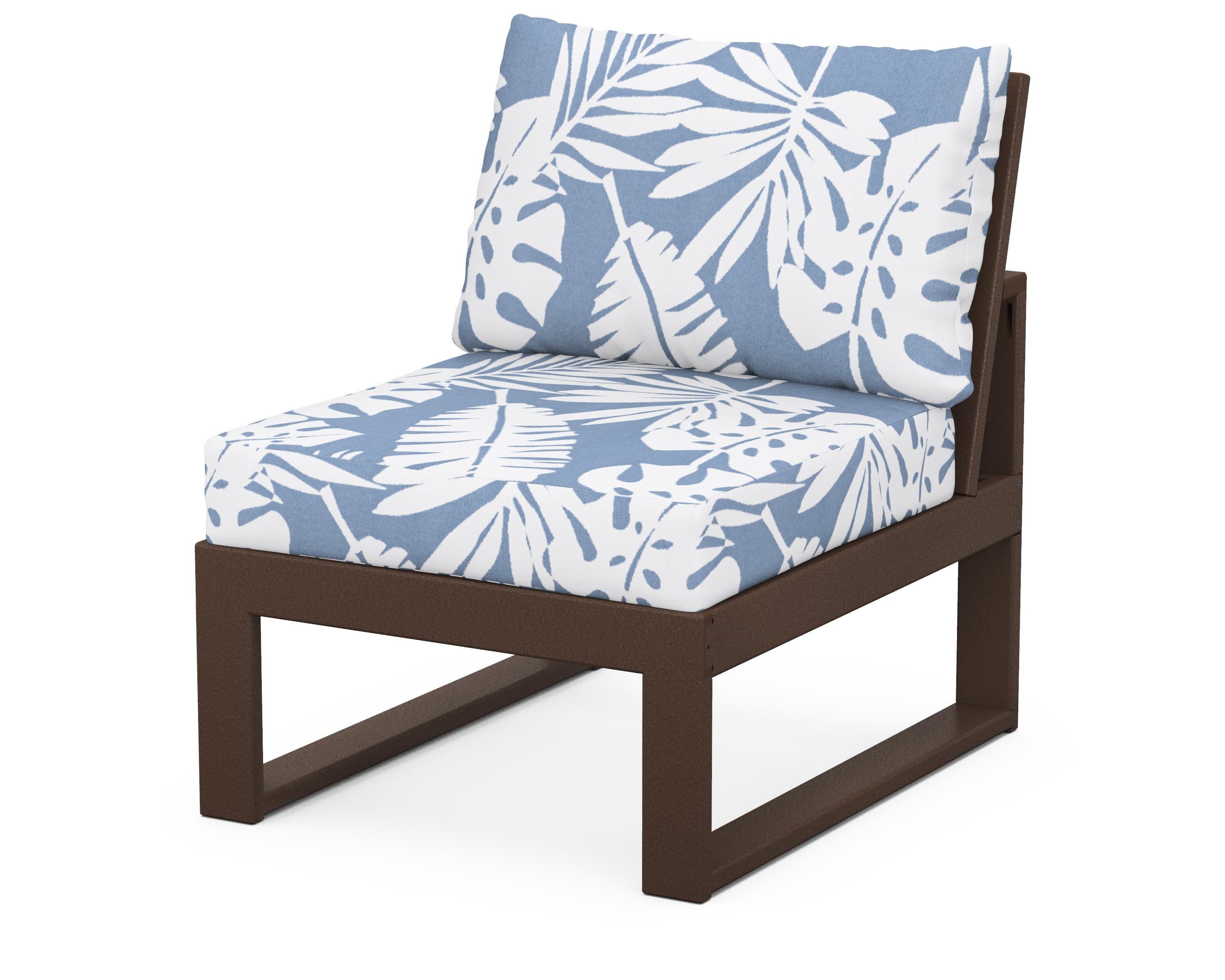 Modular Armless Chair in Mahogany / Leaf Sky Blue