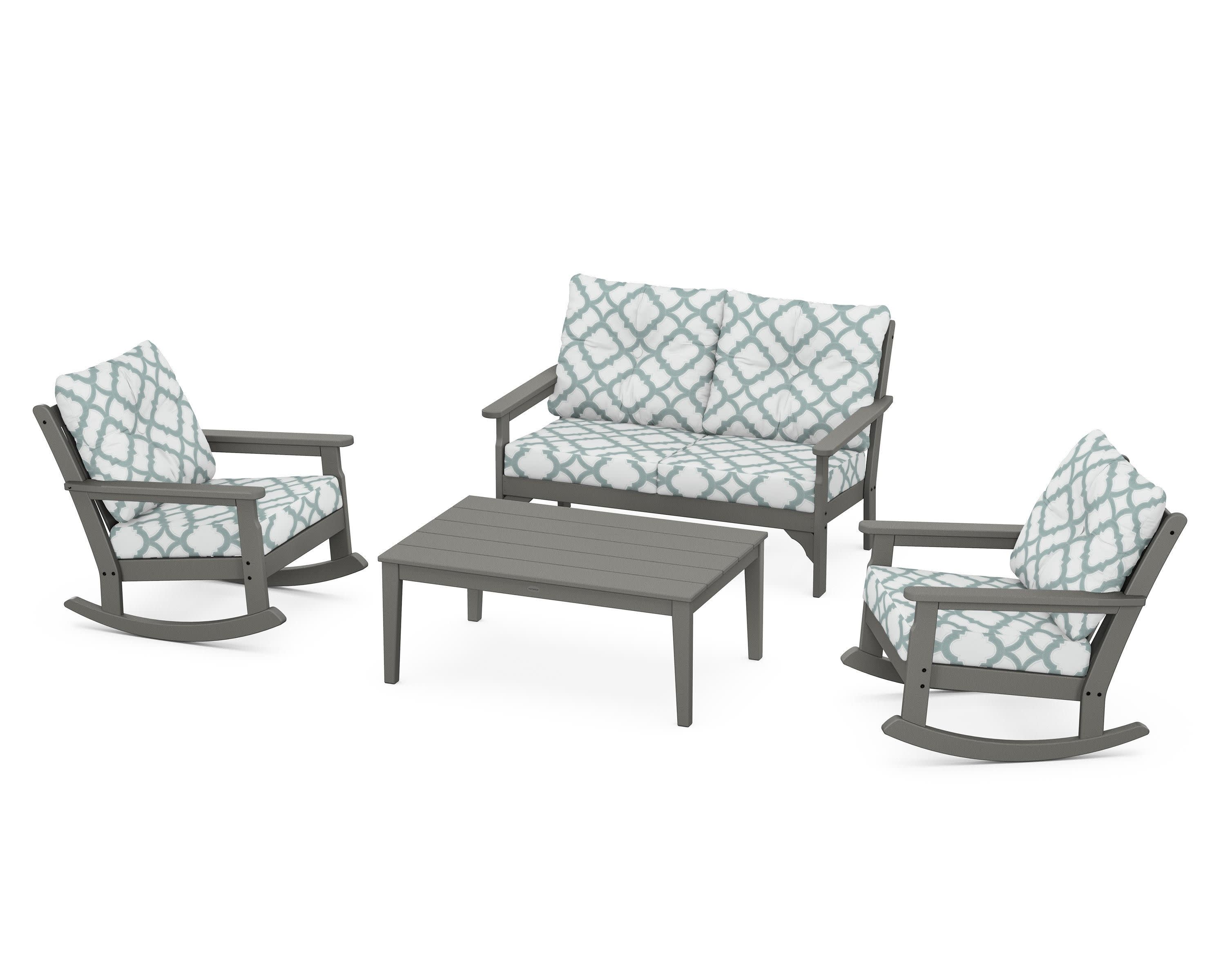 Vineyard 4-Piece Deep Seating Rocking Chair Set in Slate Grey / Trellis Glacier Spa