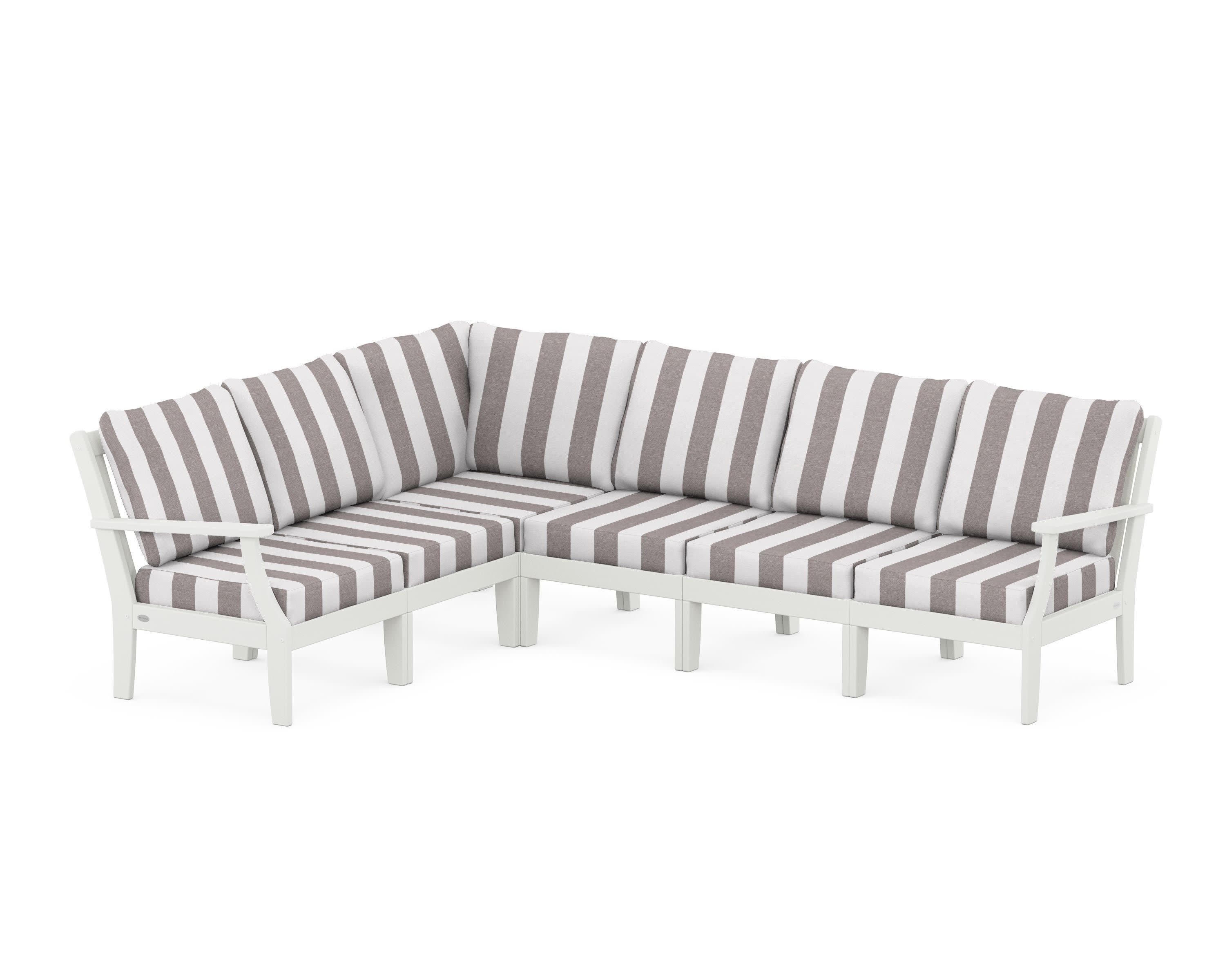 Braxton Modular 6-Piece Deep Seating Set in Vintage White / Cabana Stripe Grey Mist