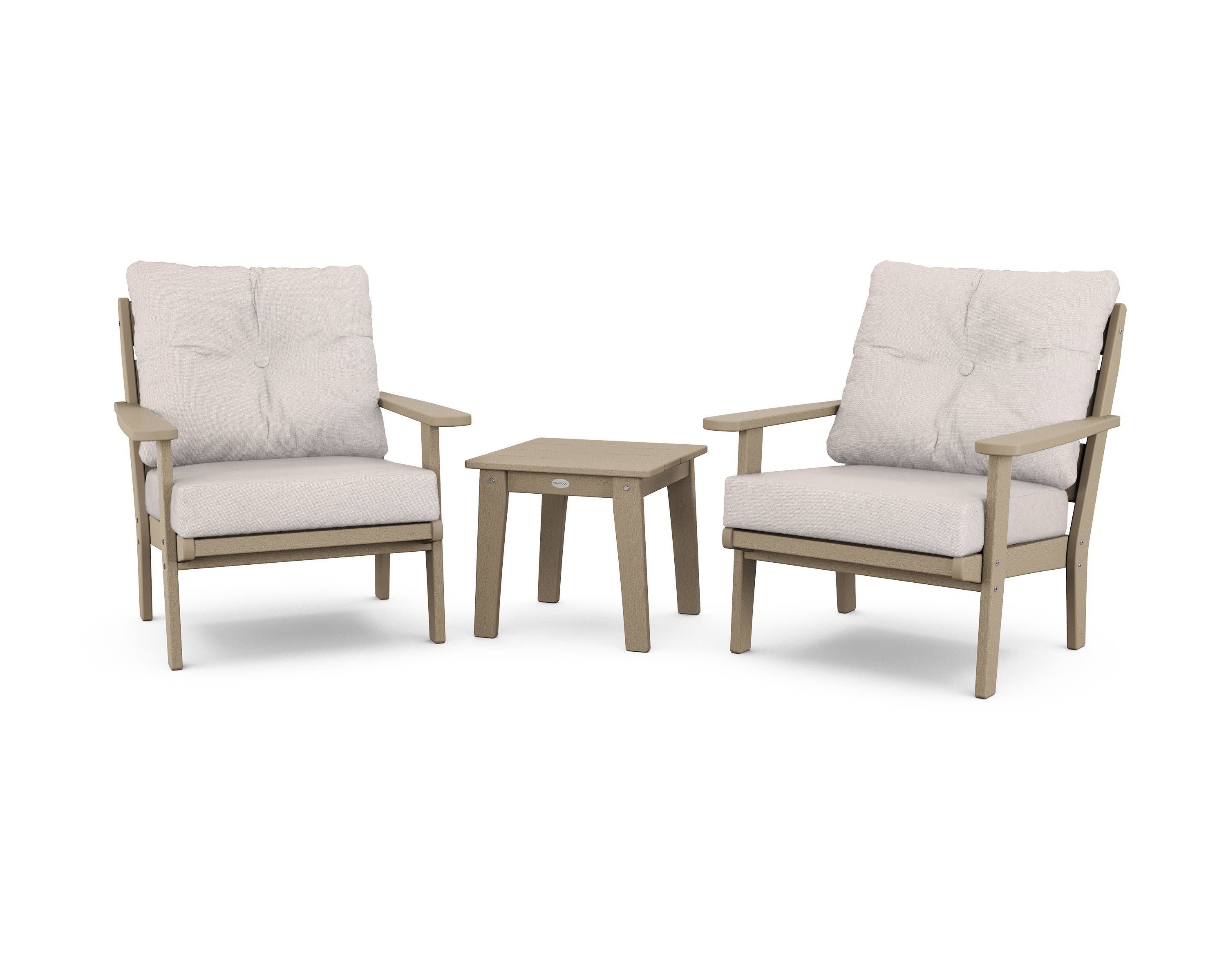 Lakeside 3-Piece Deep Seating Chair Set in Vintage Sahara / Dune Burlap