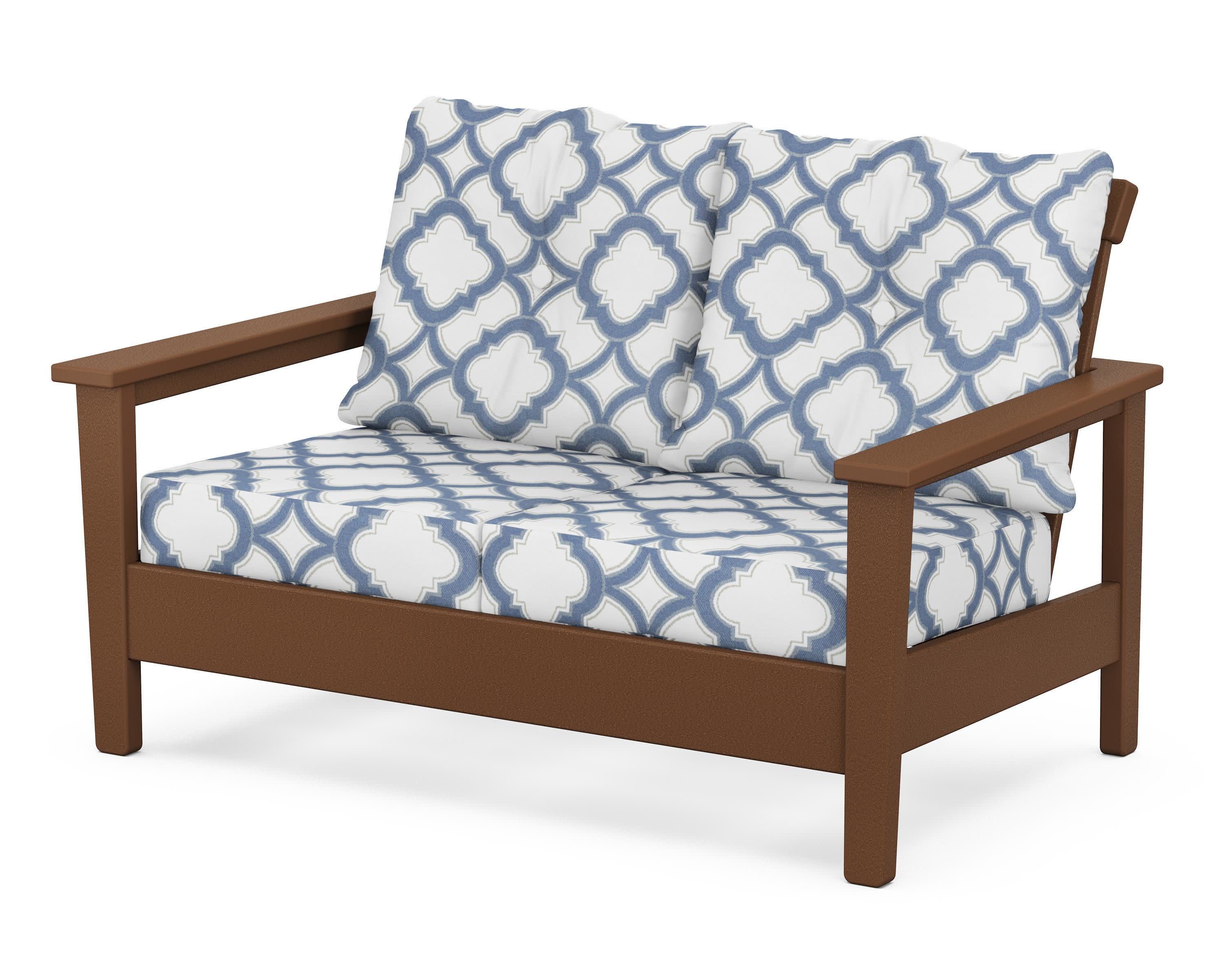 Prescott Deep Seating Loveseat in Teak / Trellis Sky Blue