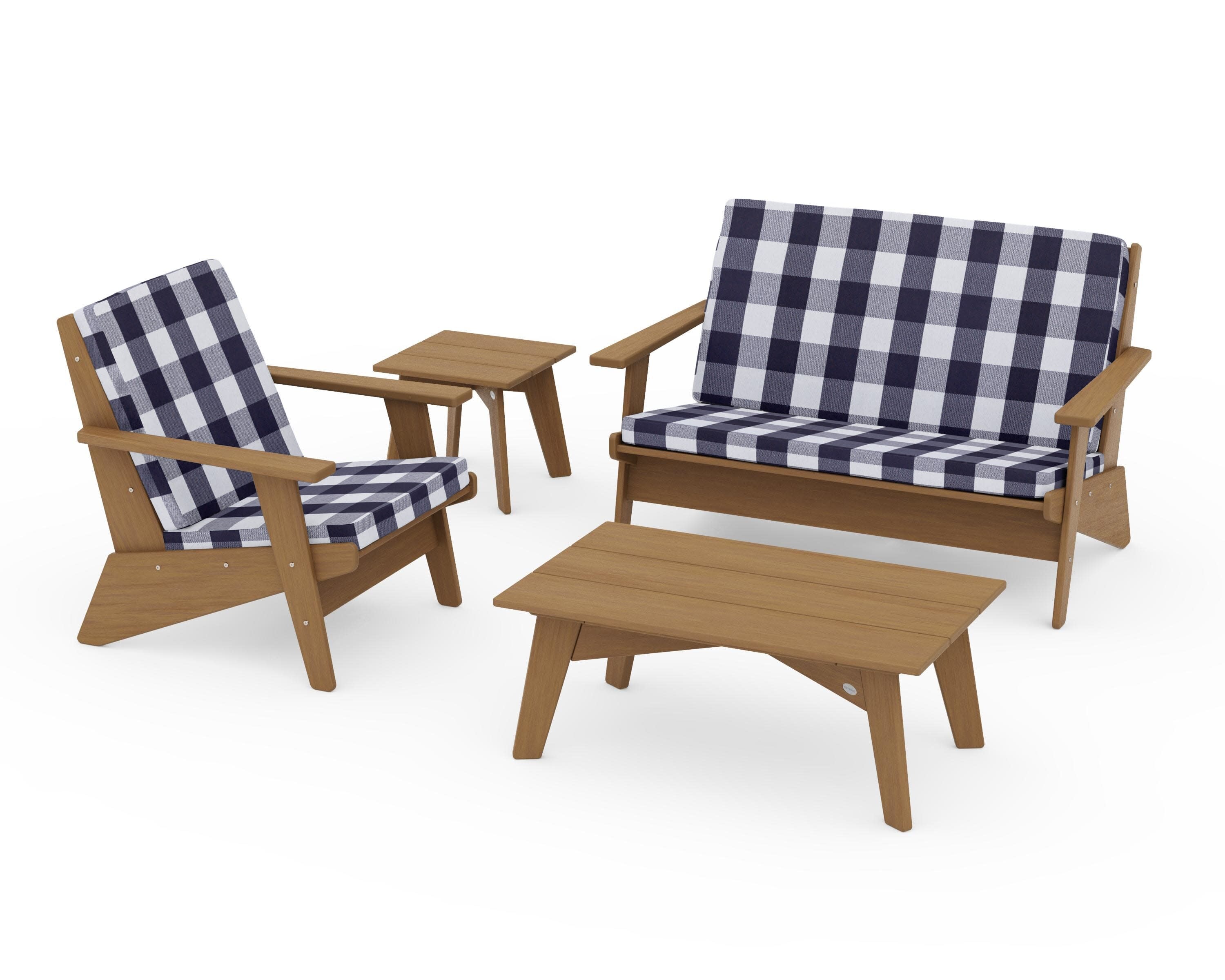 Riviera Modern Lounge 4-Piece Set in Natural / Buffalo Plaid Navy