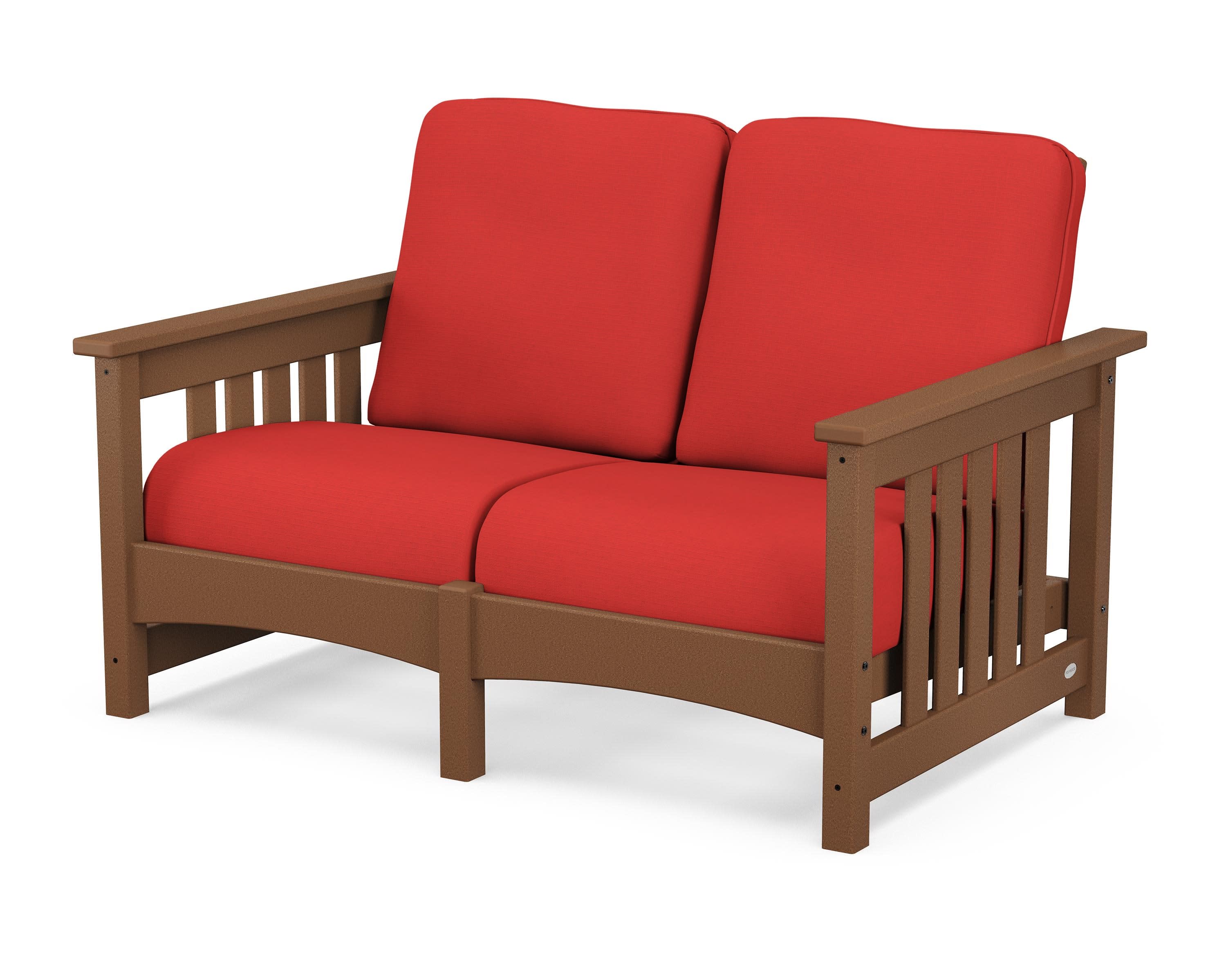 Club Mission Loveseat in Teak / Crimson Linen