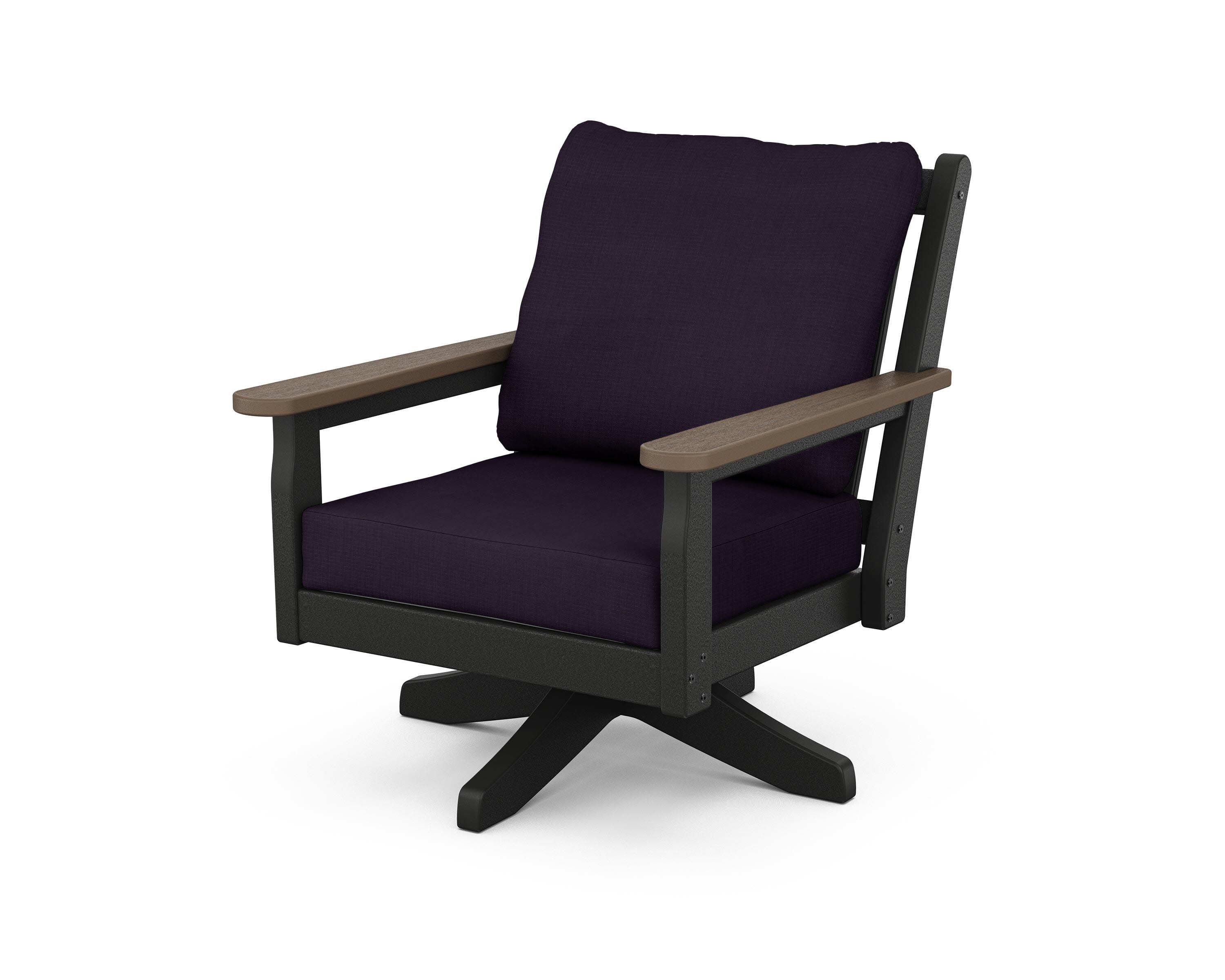 Chippendale Deep Seating Swivel Chair in Black / Kona / Navy Linen