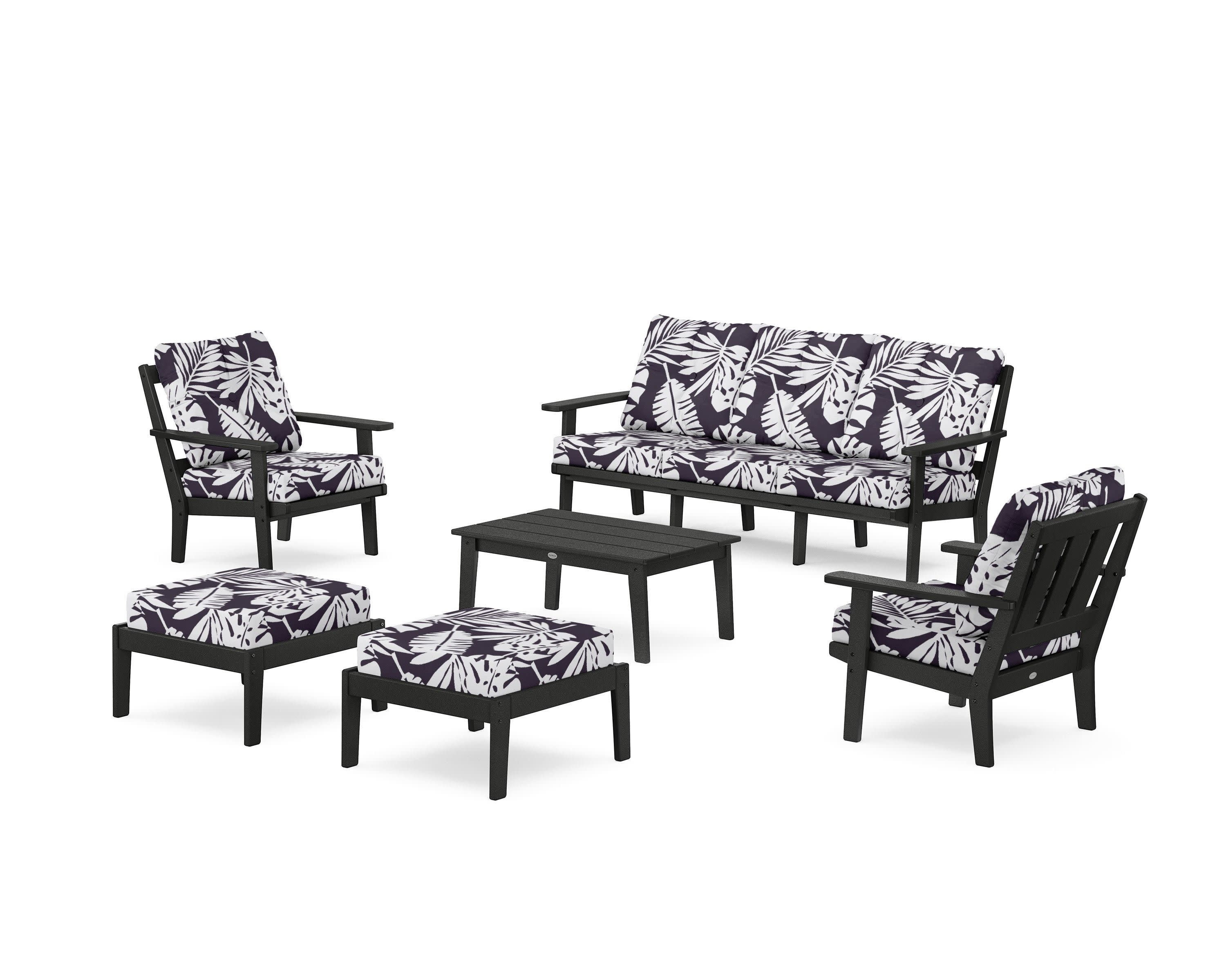 Oxford 6-Piece Lounge Sofa Set in Black / Leaf Navy