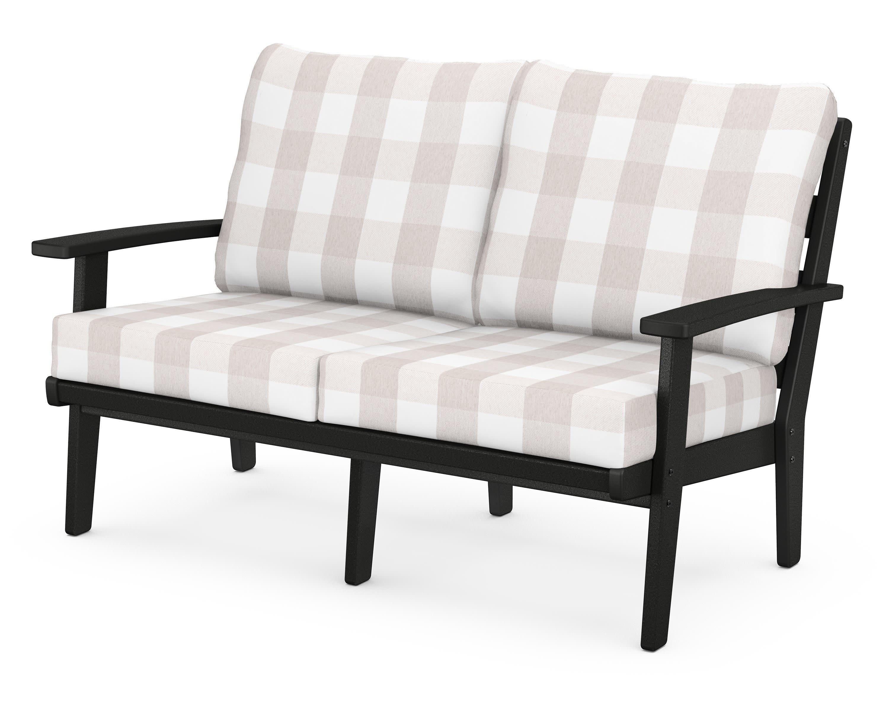 Grant Park Deep Seating Loveseat in Black / Buffalo Plaid Dune Burlap