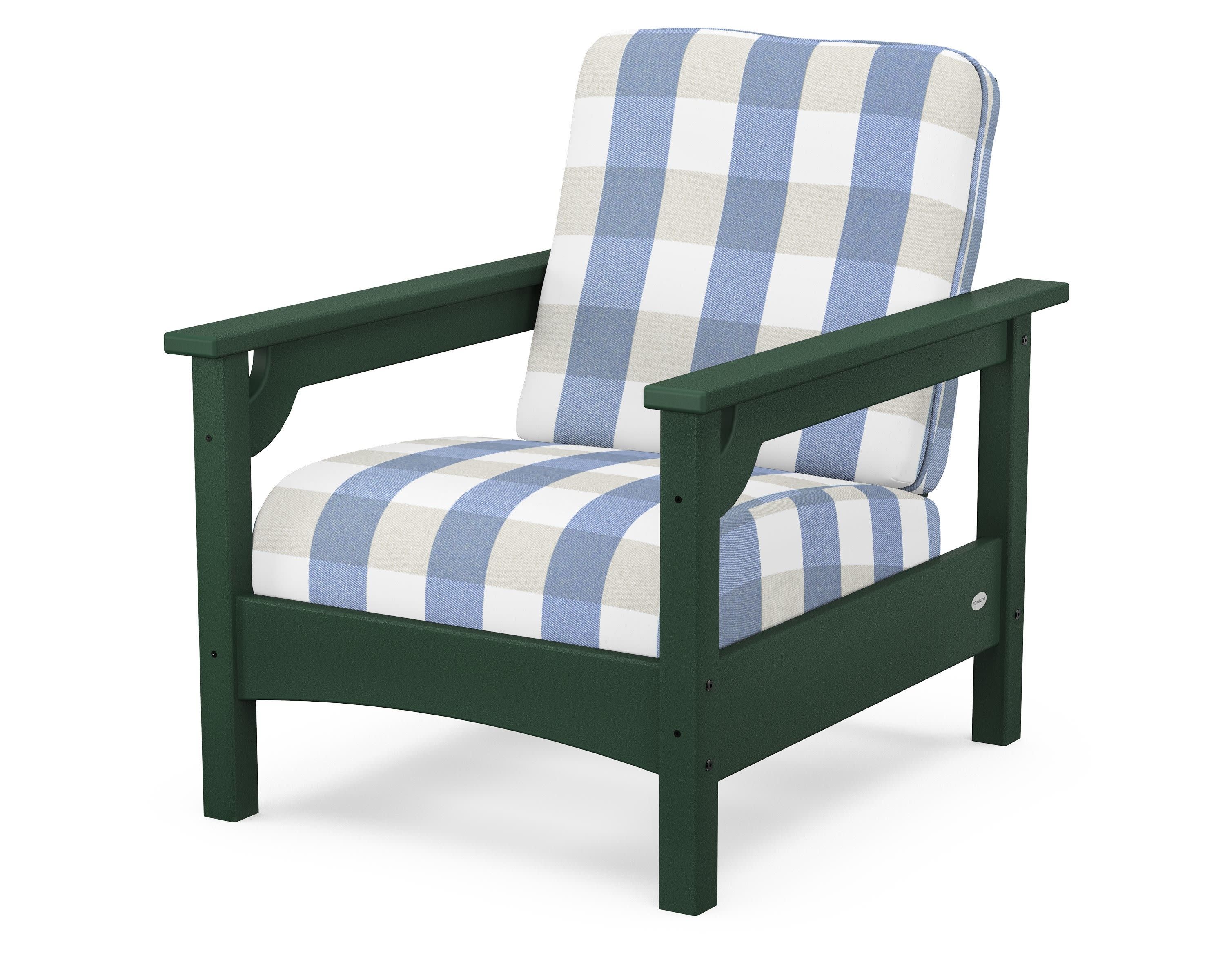 Club Chair in Green / Buffalo Plaid Sky Blue