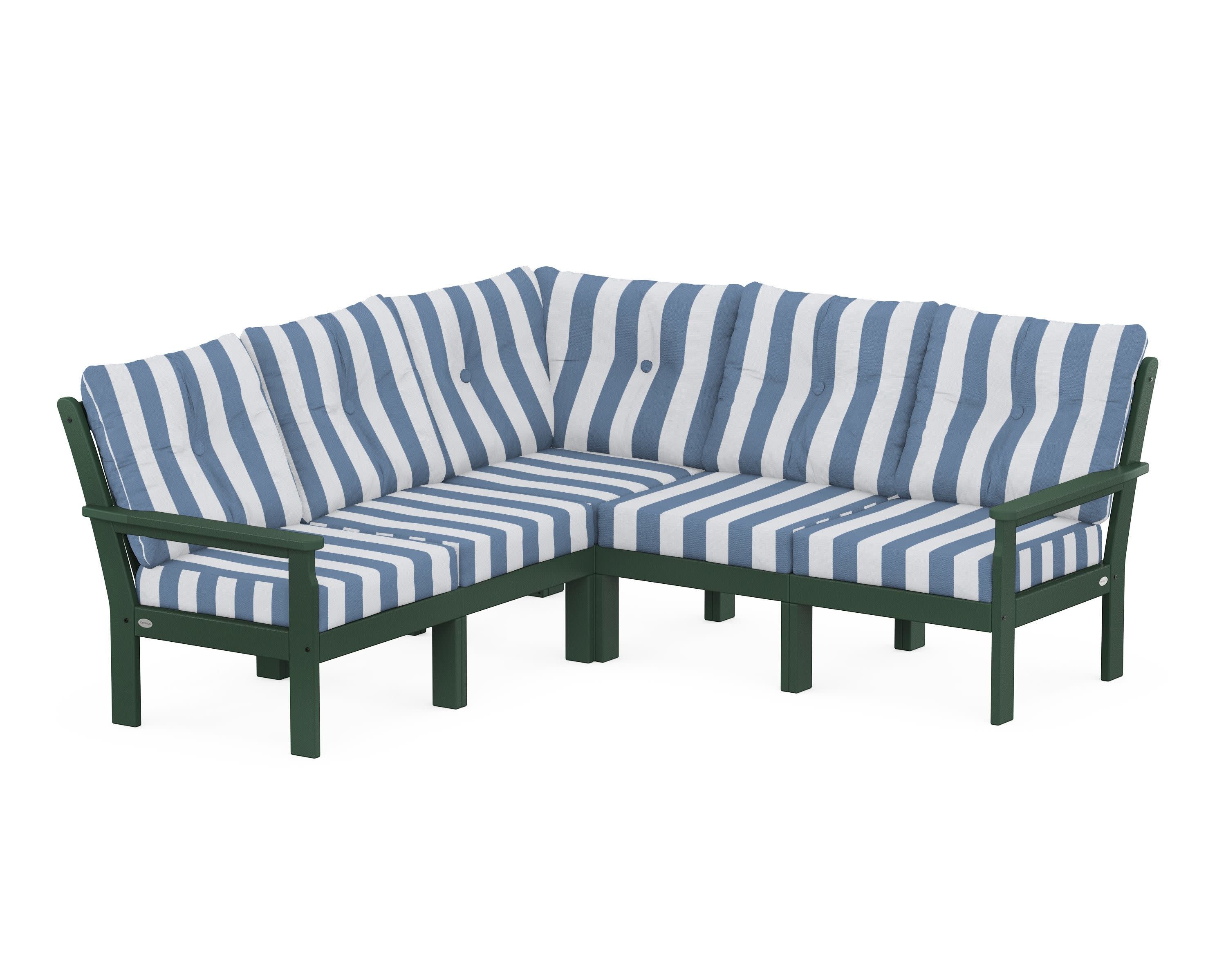 Vineyard 5-Piece Sectional in Green / Cabana Stripe Sky Blue