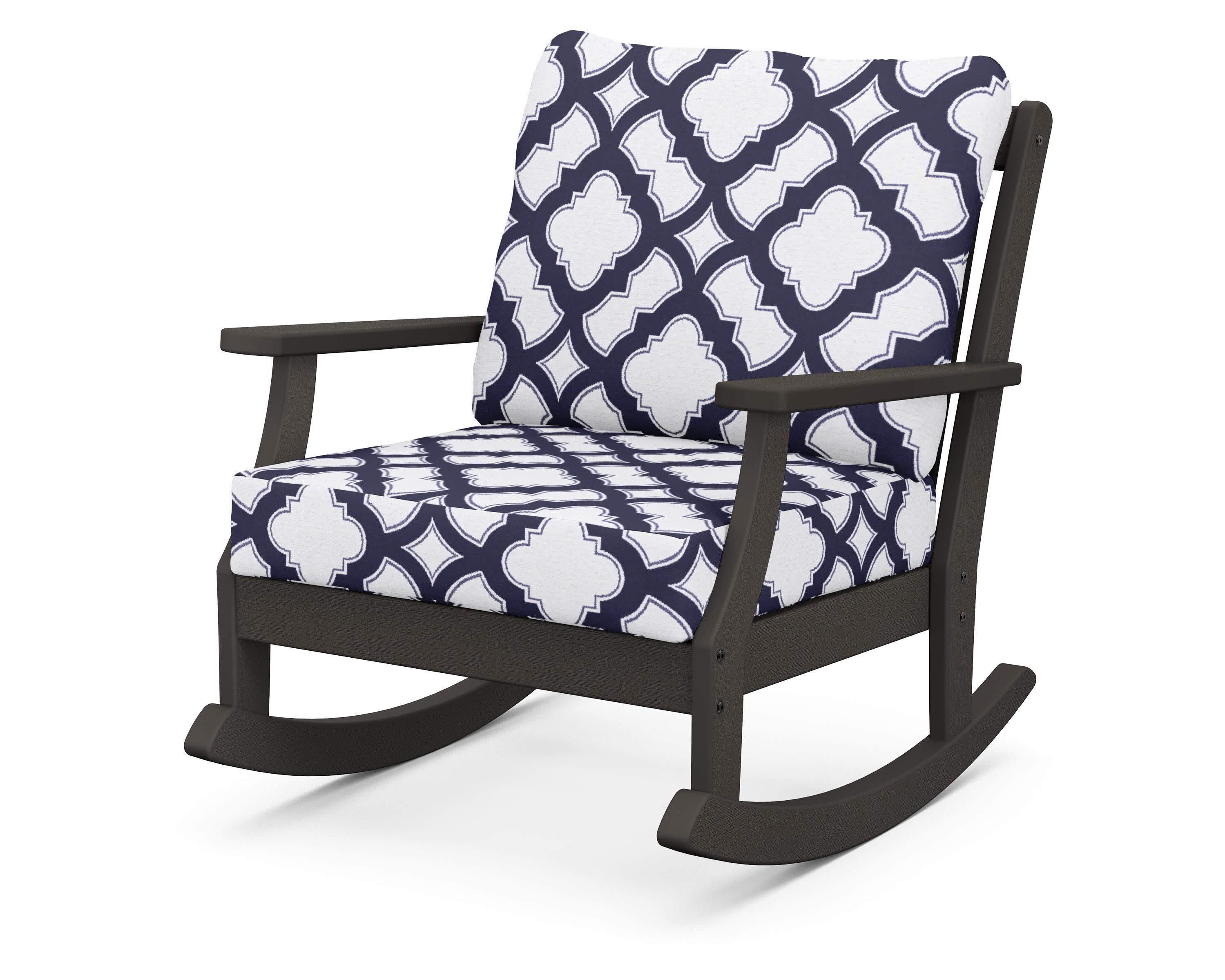 Braxton Deep Seating Rocking Chair in Vintage Coffee / Trellis Navy