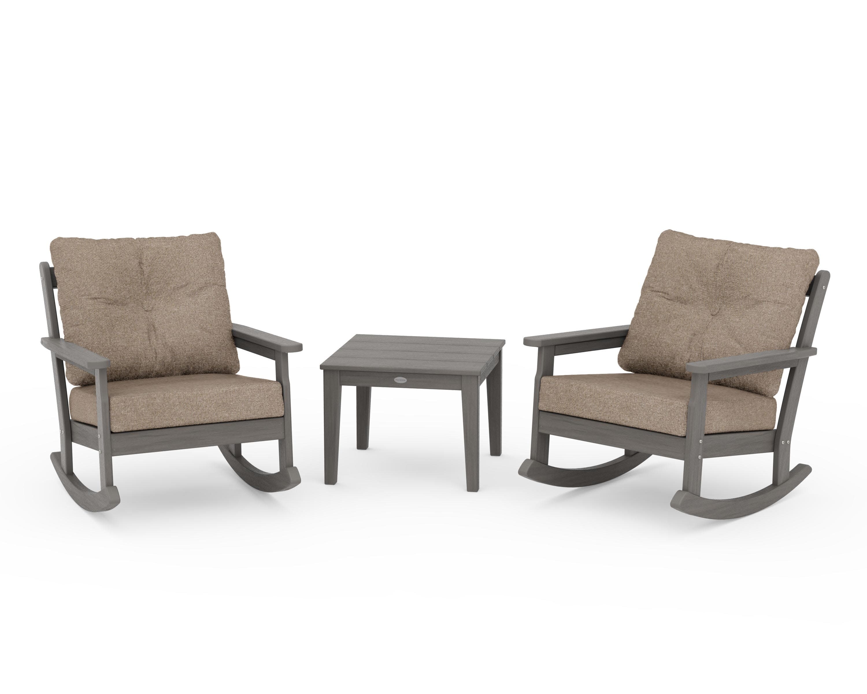 Vineyard 3-Piece Deep Seating Rocker Set in Driftwood / Spiced Burlap