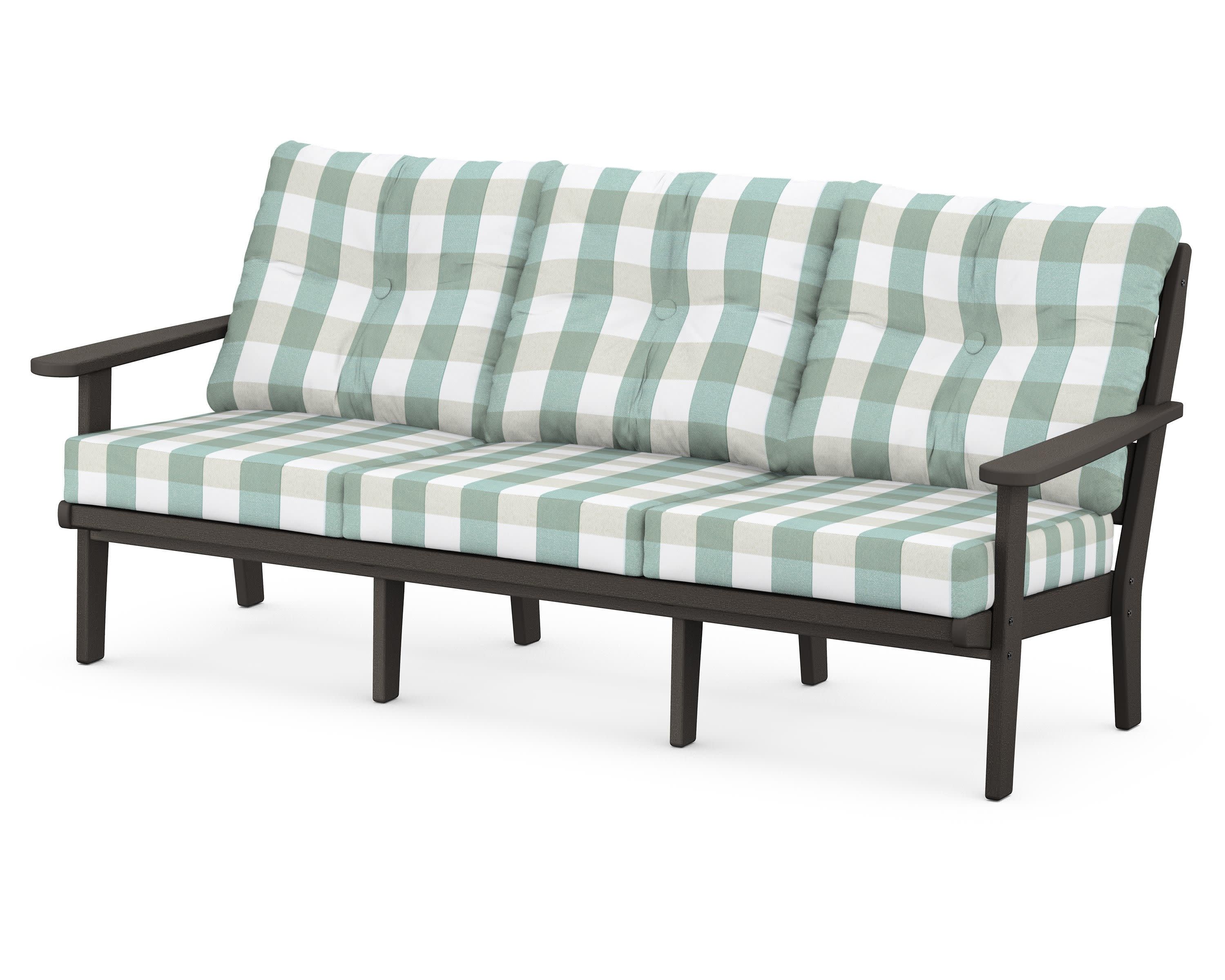 Lakeside Deep Seating Sofa in Vintage Coffee / Buffalo Plaid Glacier Spa