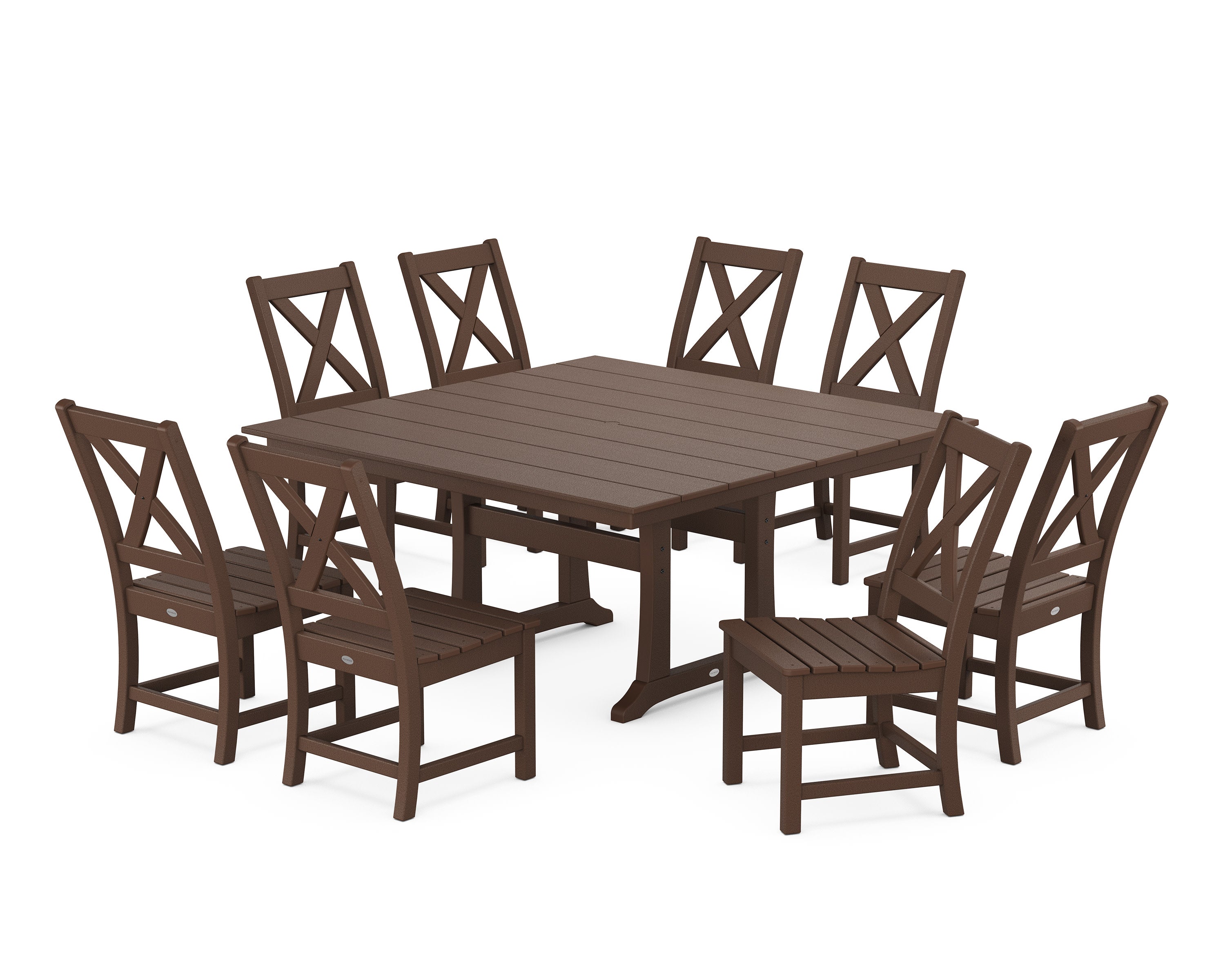 Braxton Side Chair 9-Piece Farmhouse Dining Set in Mahogany