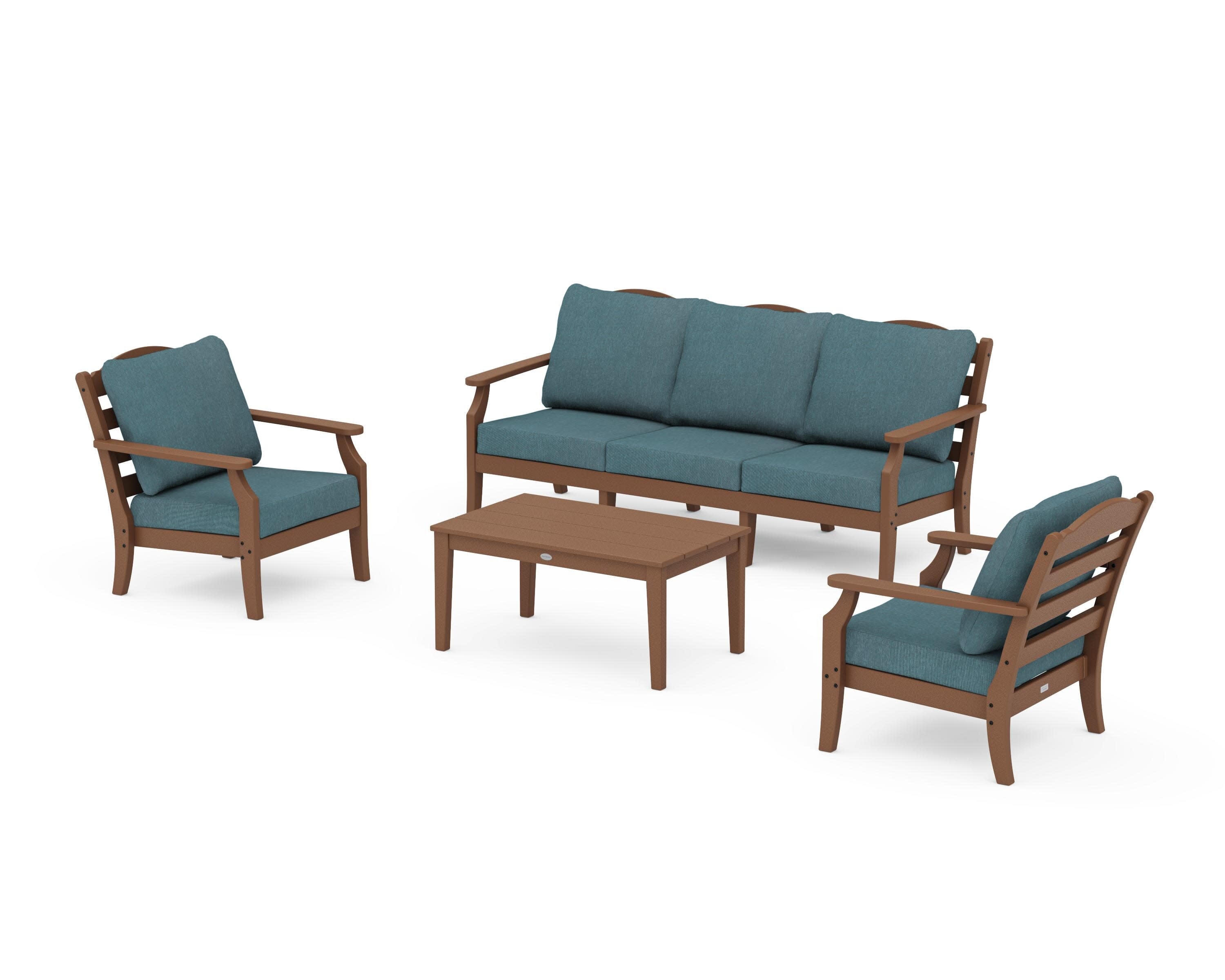 Savannah 4-Piece Deep Seating Set with Sofa in Teak / Ocean Teal