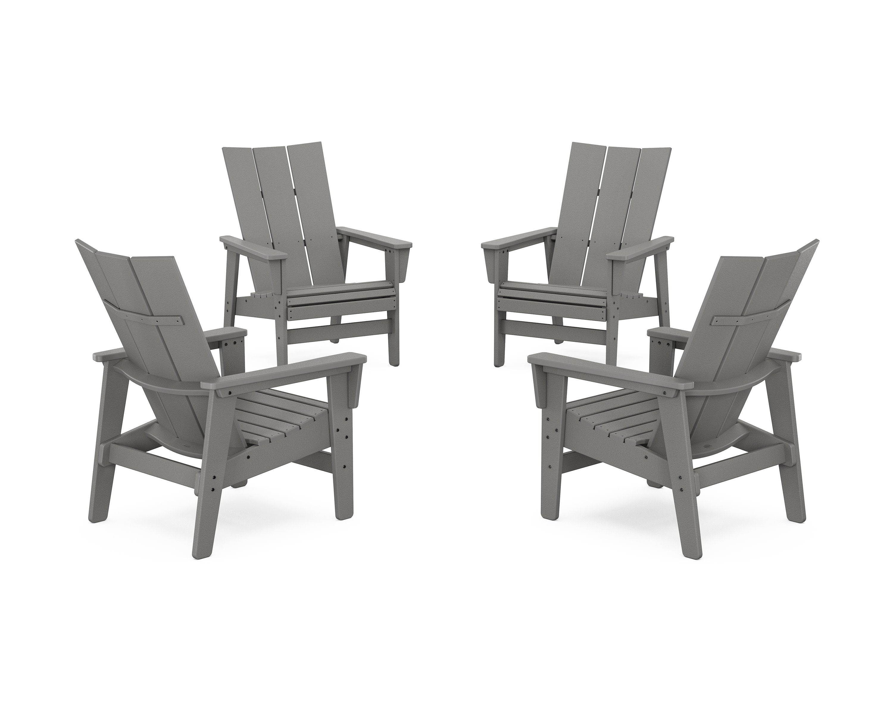 4-Piece Modern Grand Upright Adirondack Chair Conversation Set in Slate Grey