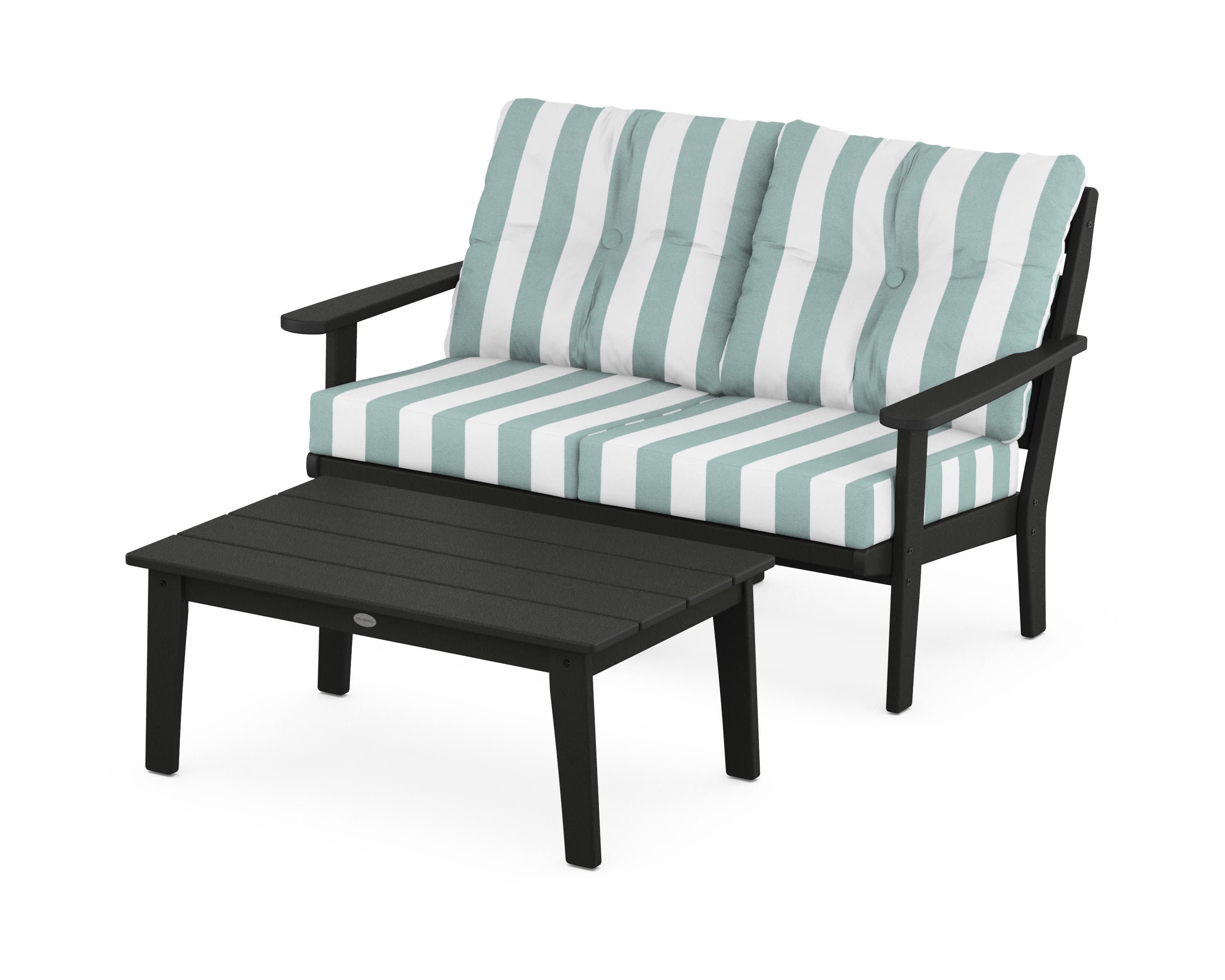 Lakeside 2-Piece Lounge Loveseat Set in Black / Cabana Stripe Glacier Spa