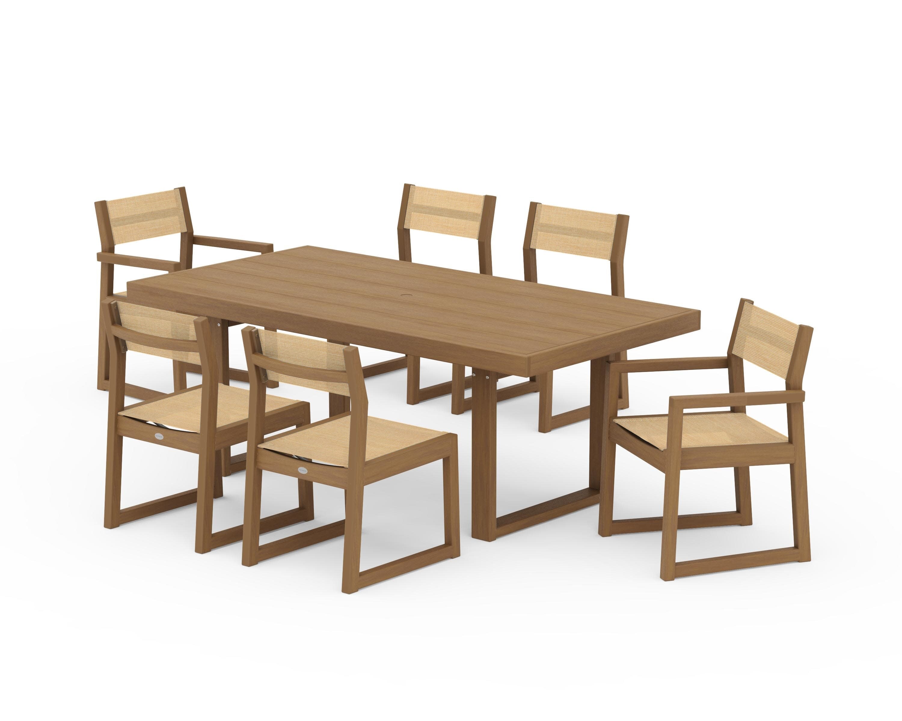 EDGE Sling 7-Piece Dining Set in Natural / Dupioni Apricot Sling