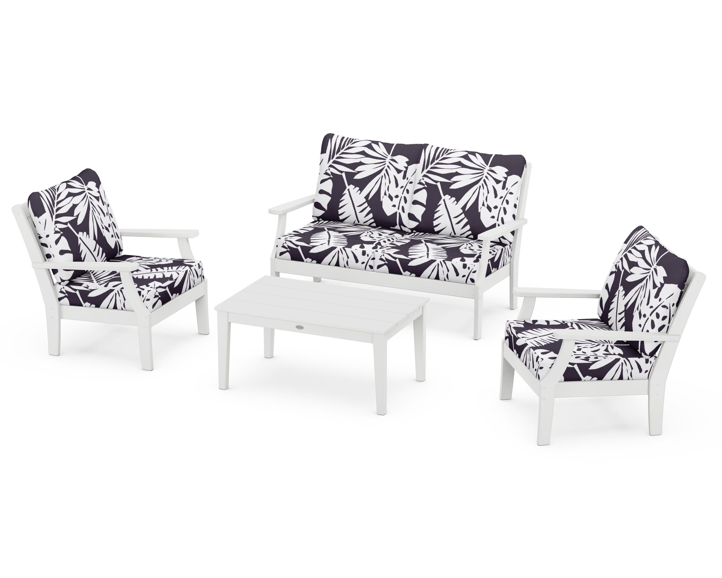 Braxton 4-Piece Deep Seating Chair Set in White / Leaf Navy