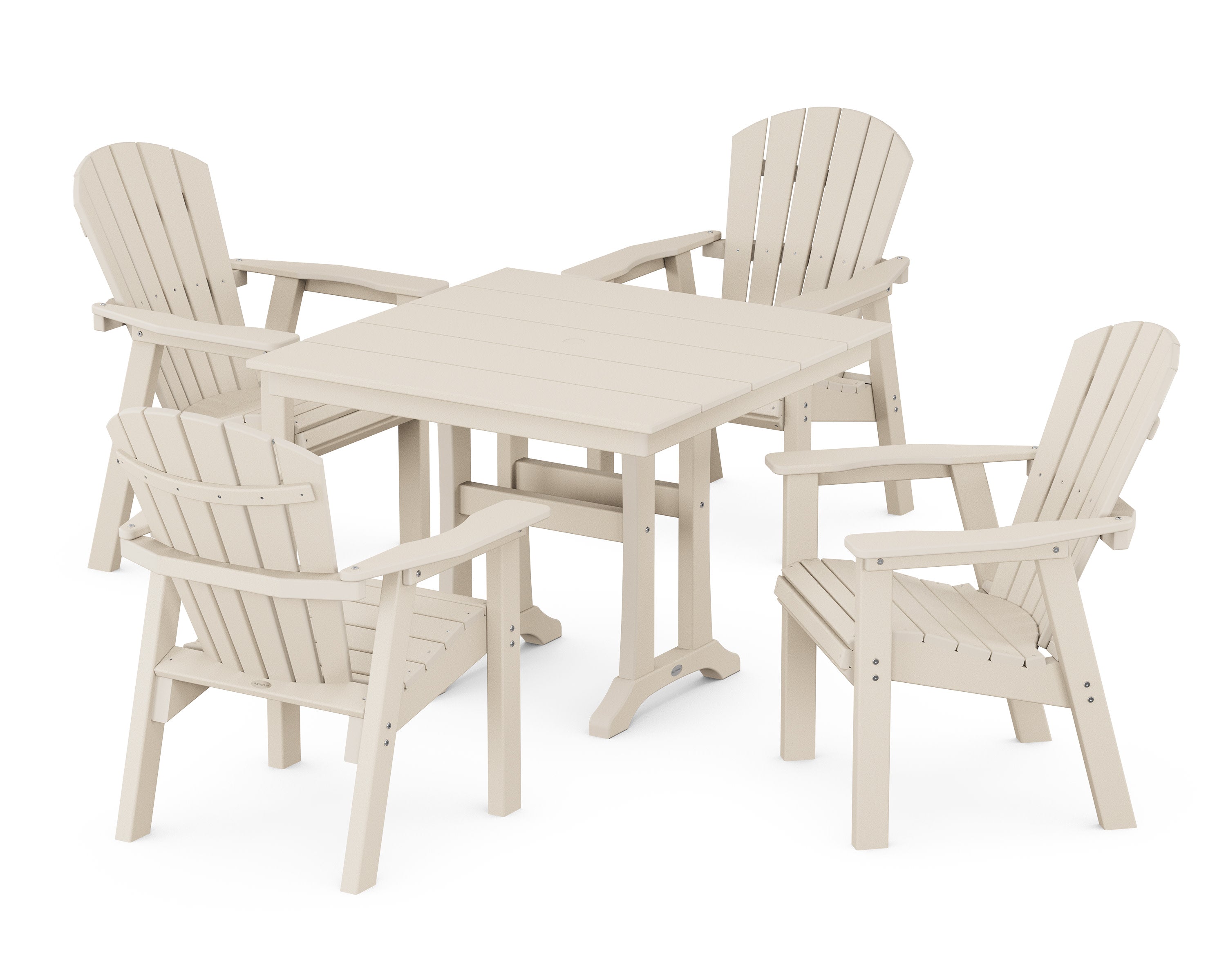 Seashell 5-Piece Farmhouse Dining Set With Trestle Legs in Sand