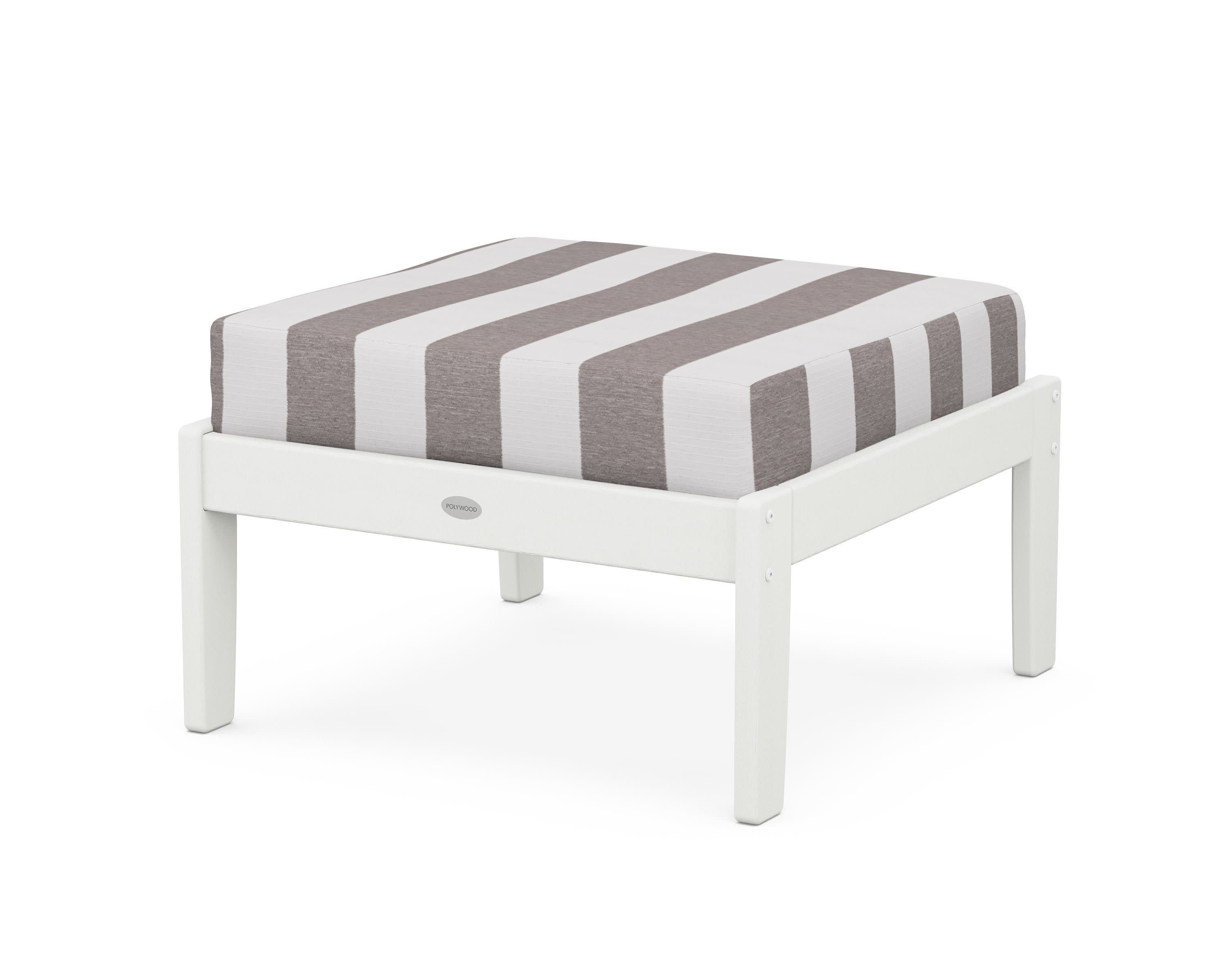 Braxton Deep Seating Ottoman in Vintage White / Cabana Stripe Grey Mist