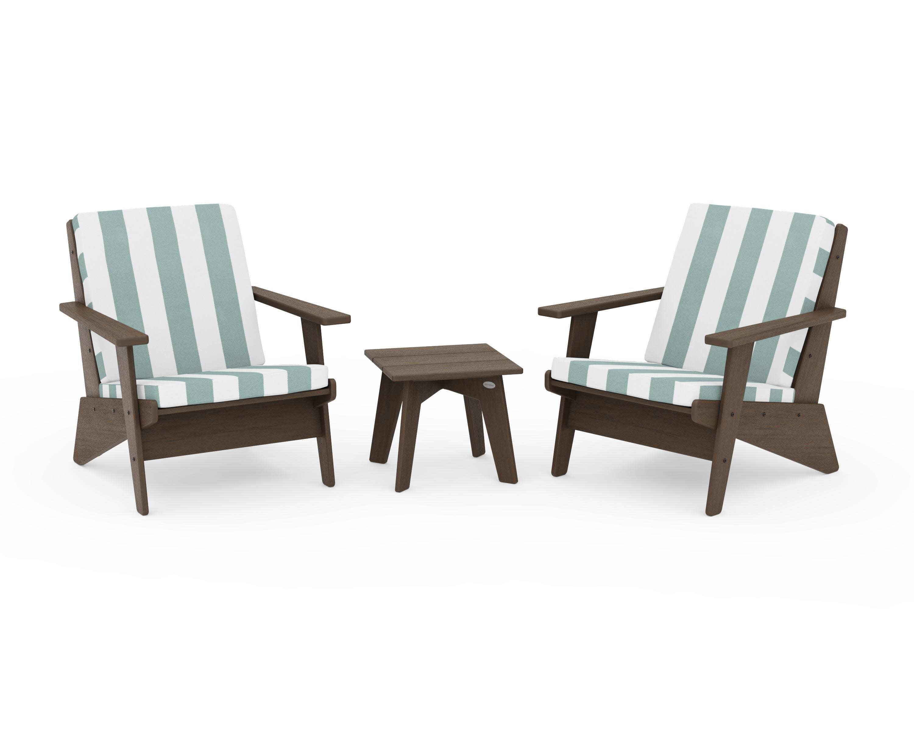 Riviera Modern Lounge 3-Piece Set in Kona / Cabana Stripe Glacier Spa