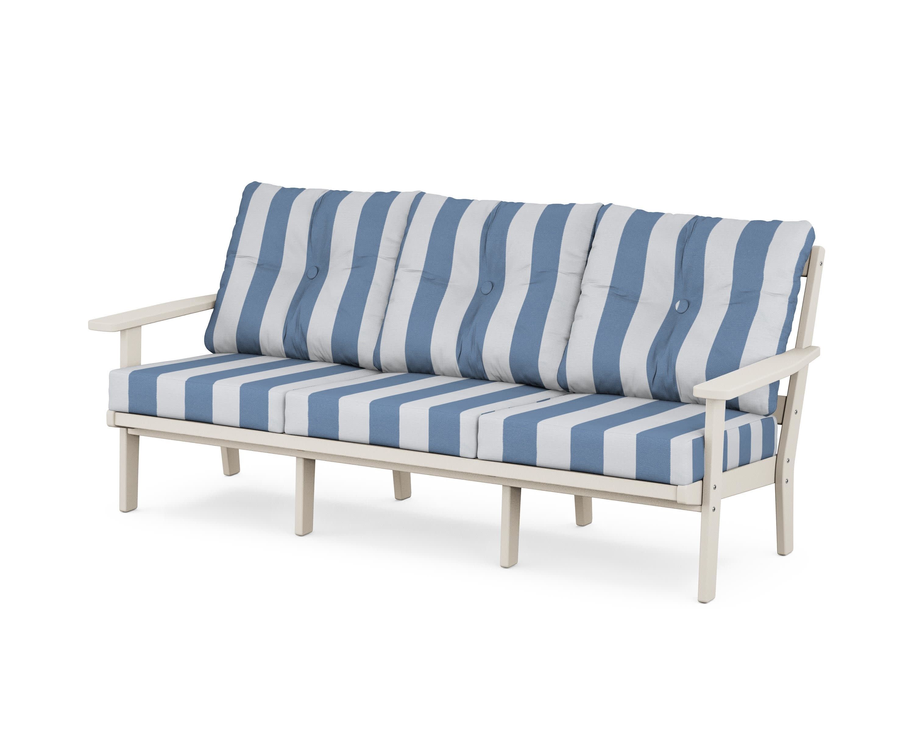 Oxford Deep Seating Sofa in Sand / Cabana Stripe Sky Blue