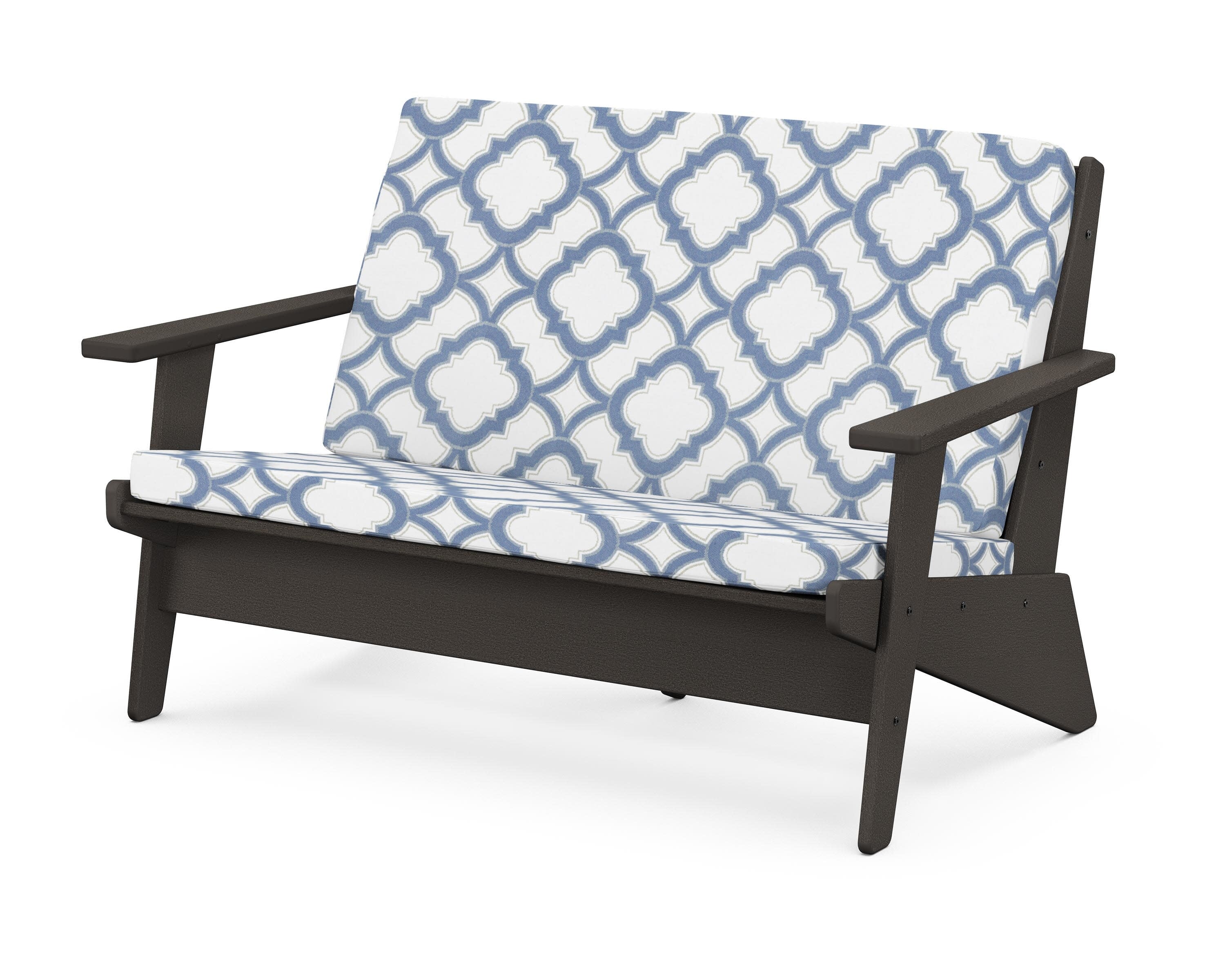 Riviera Modern Lounge Loveseat in Vintage Coffee / Trellis Sky Blue