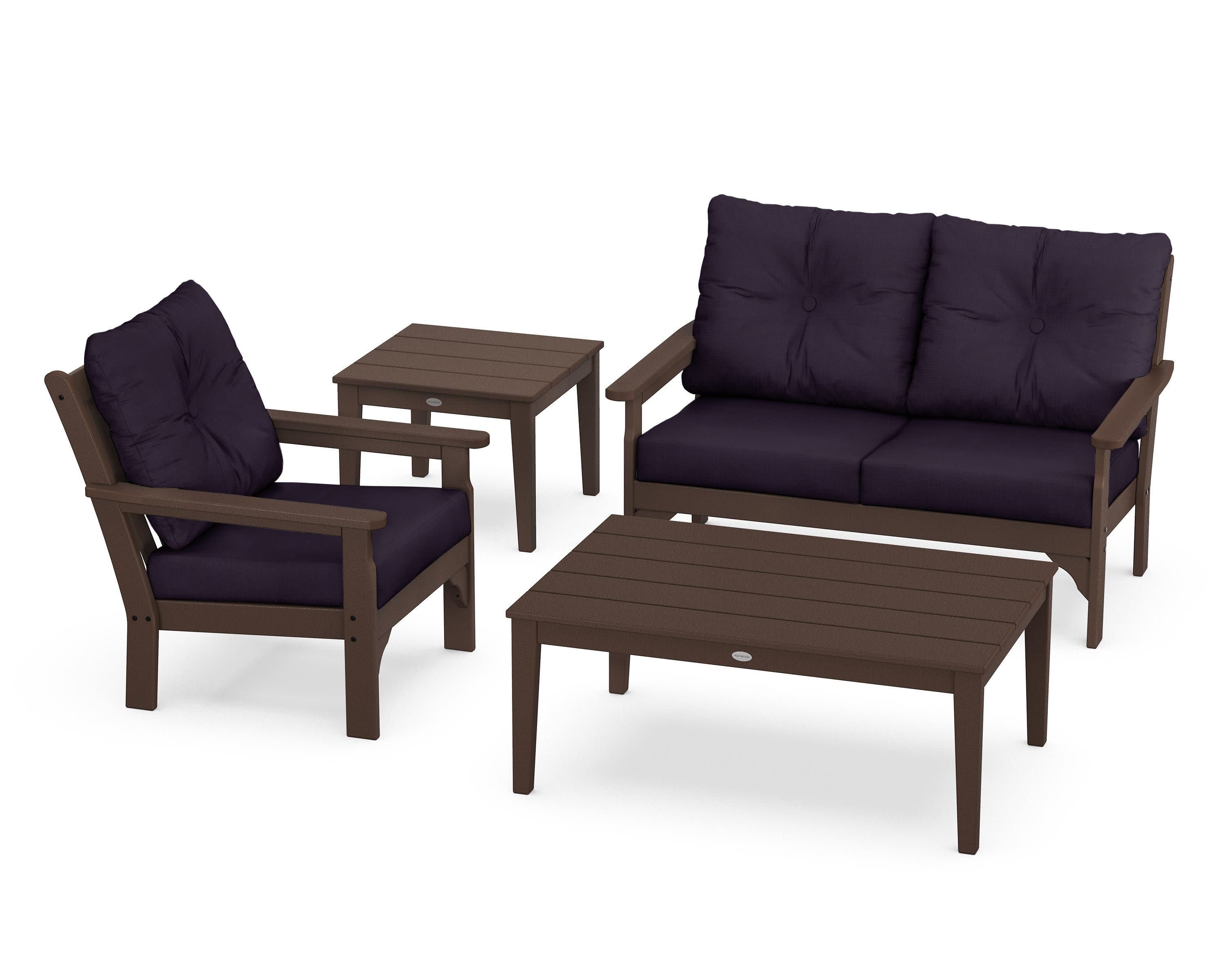 Vineyard 4-Piece Deep Seating Set in Mahogany / Navy Linen