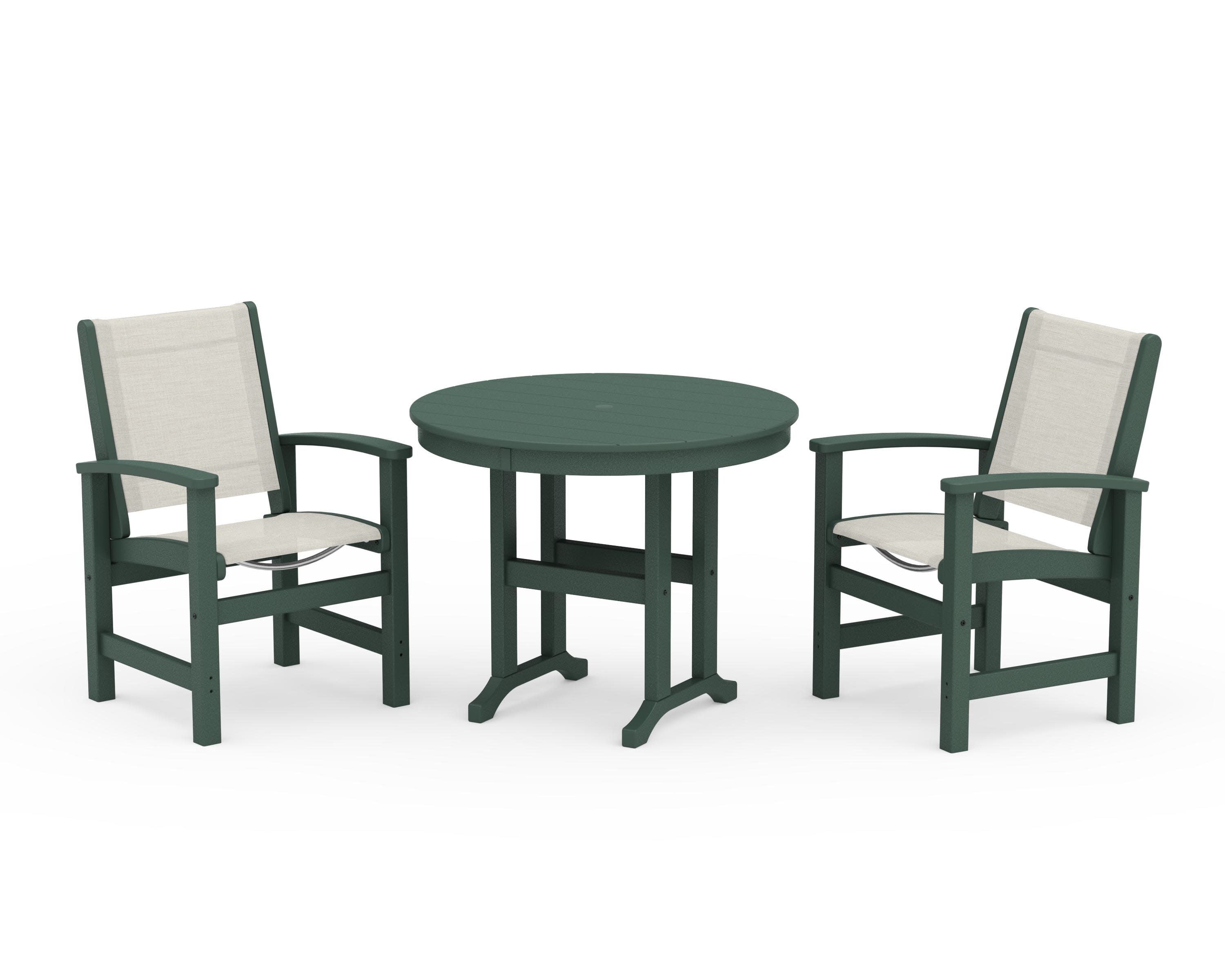 Coastal 3-Piece Round Dining Set in Green / Parchment Sling