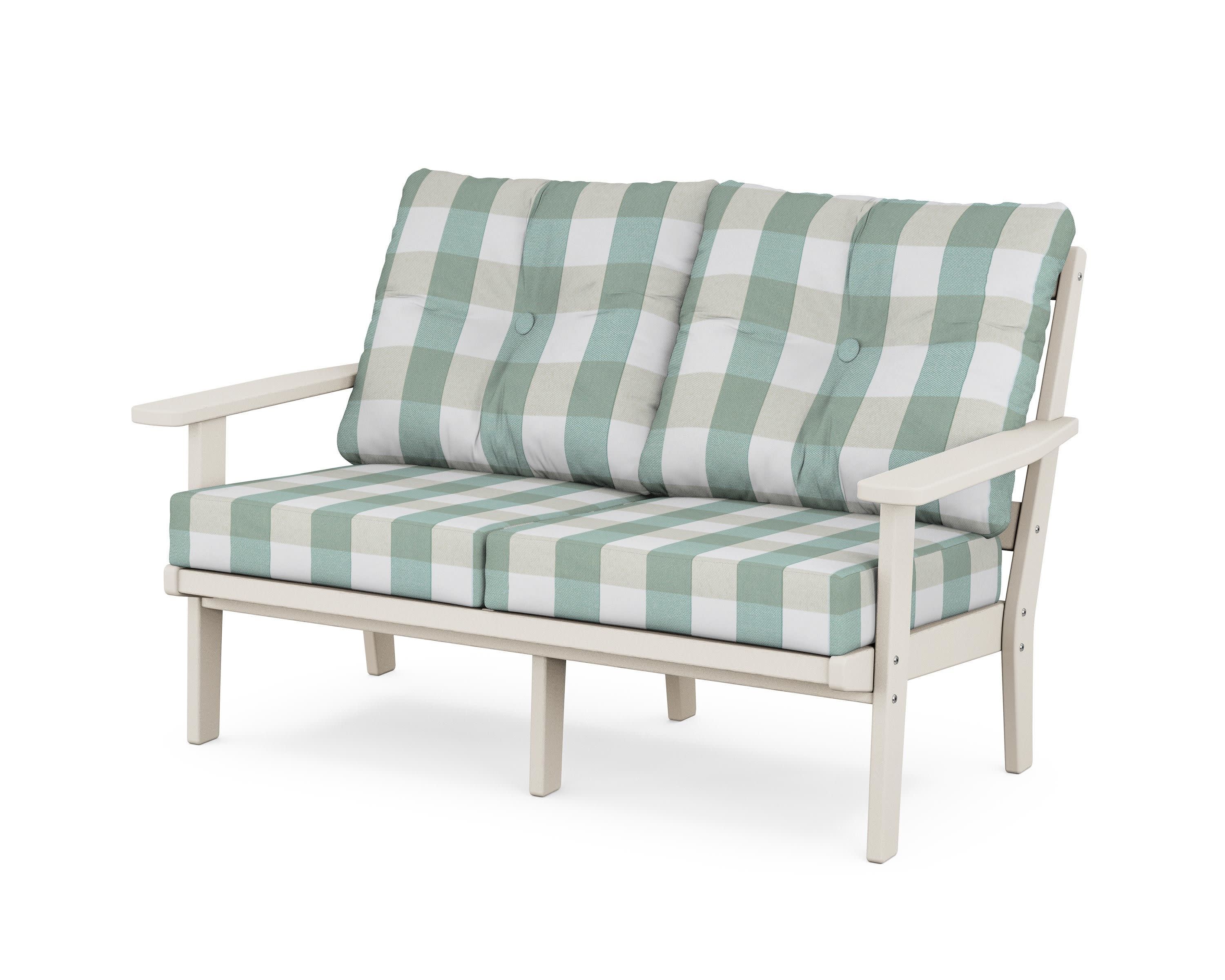 Oxford Deep SeatingLoveseat in Sand / Buffalo Plaid Glacier Spa
