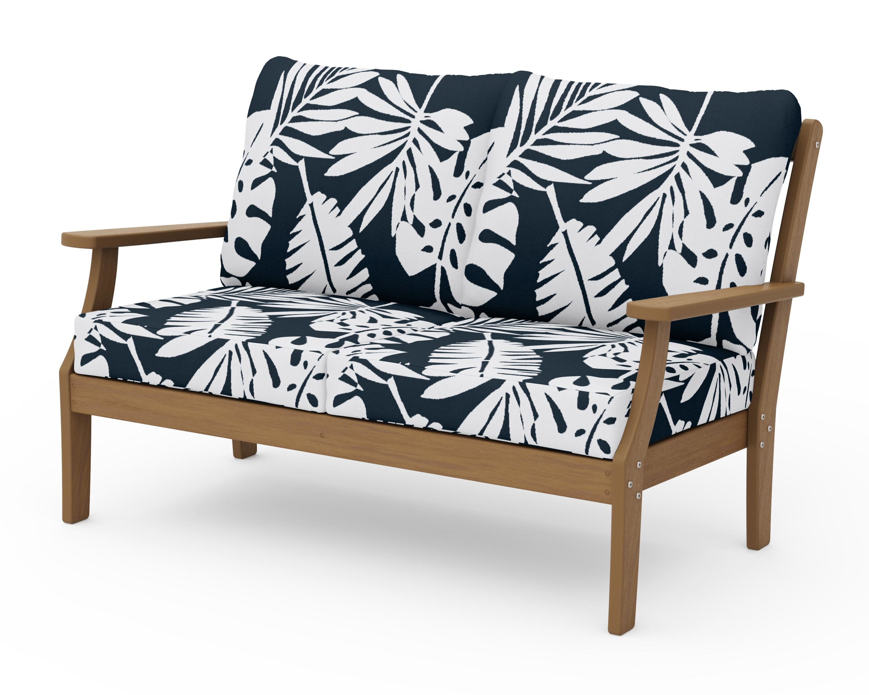 Braxton Deep Seating Loveseat in Natural / Leaf Marine Indigo