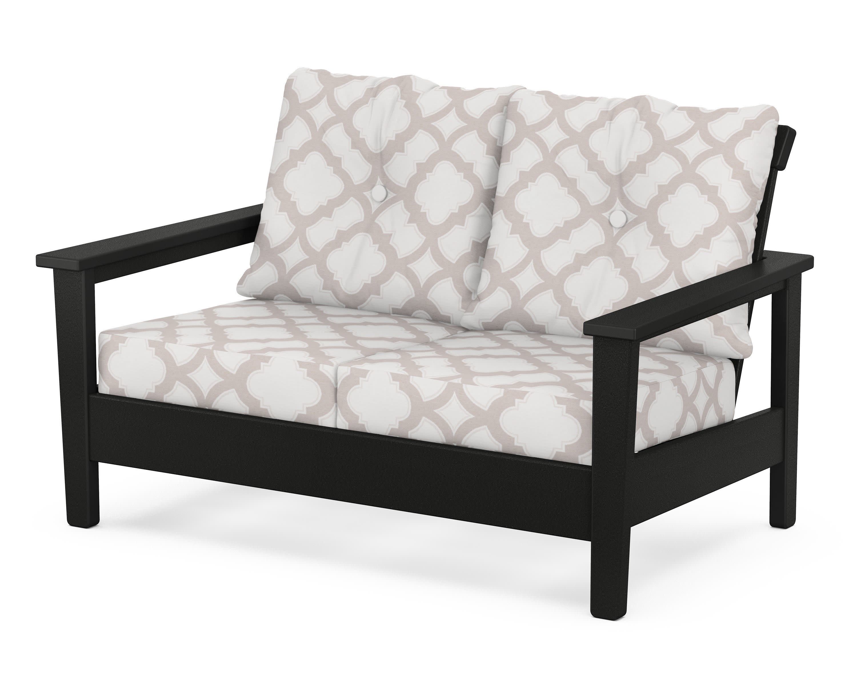 Prescott Deep Seating Loveseat in Black / Trellis Dune Burlap