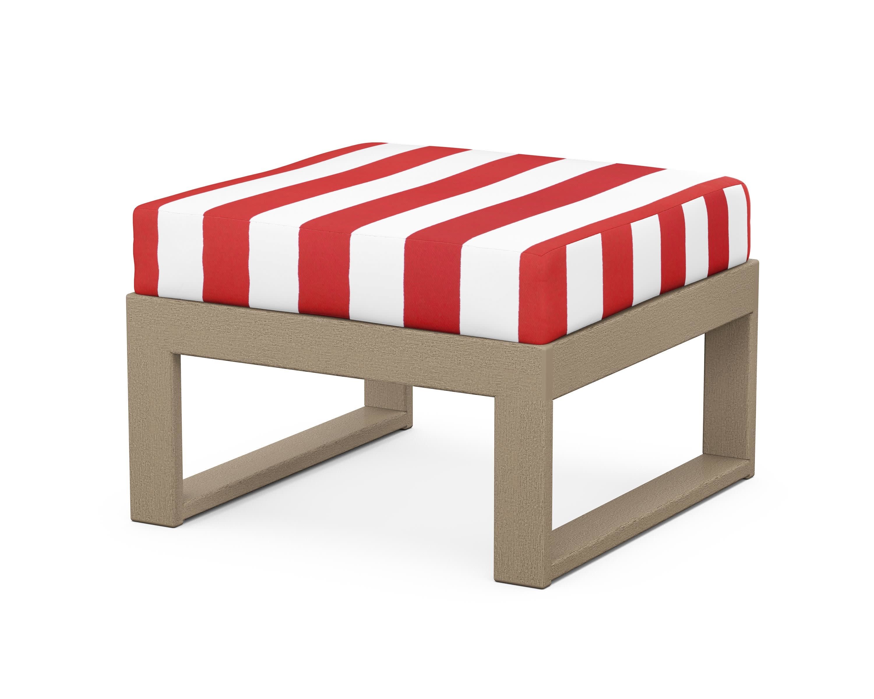 Modular Ottoman - Modern in Vintage Sahara / Cabana Stripe Crimson