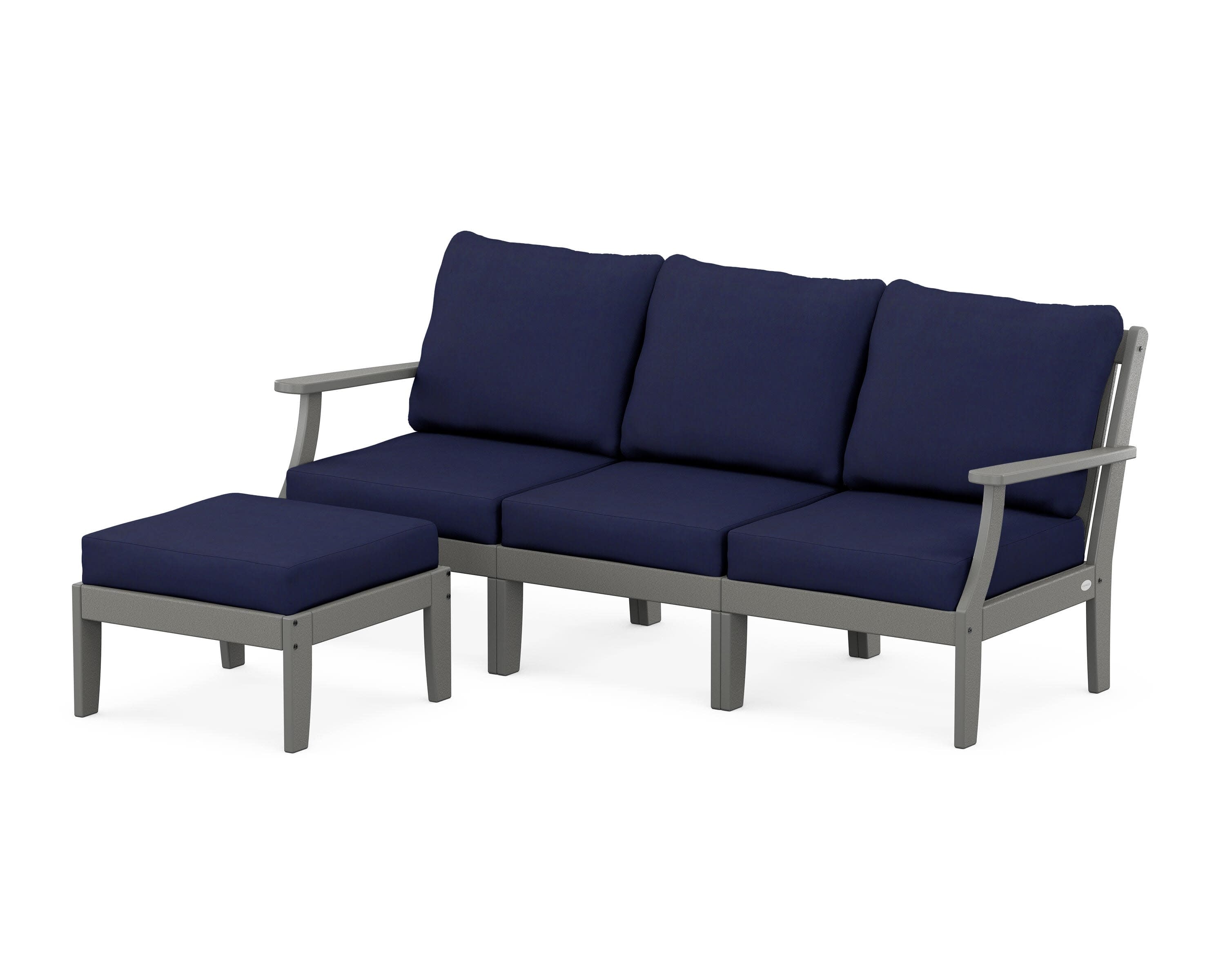 Braxton Modular 4-Piece Deep Seating Set with Ottoman in Slate Grey / Navy