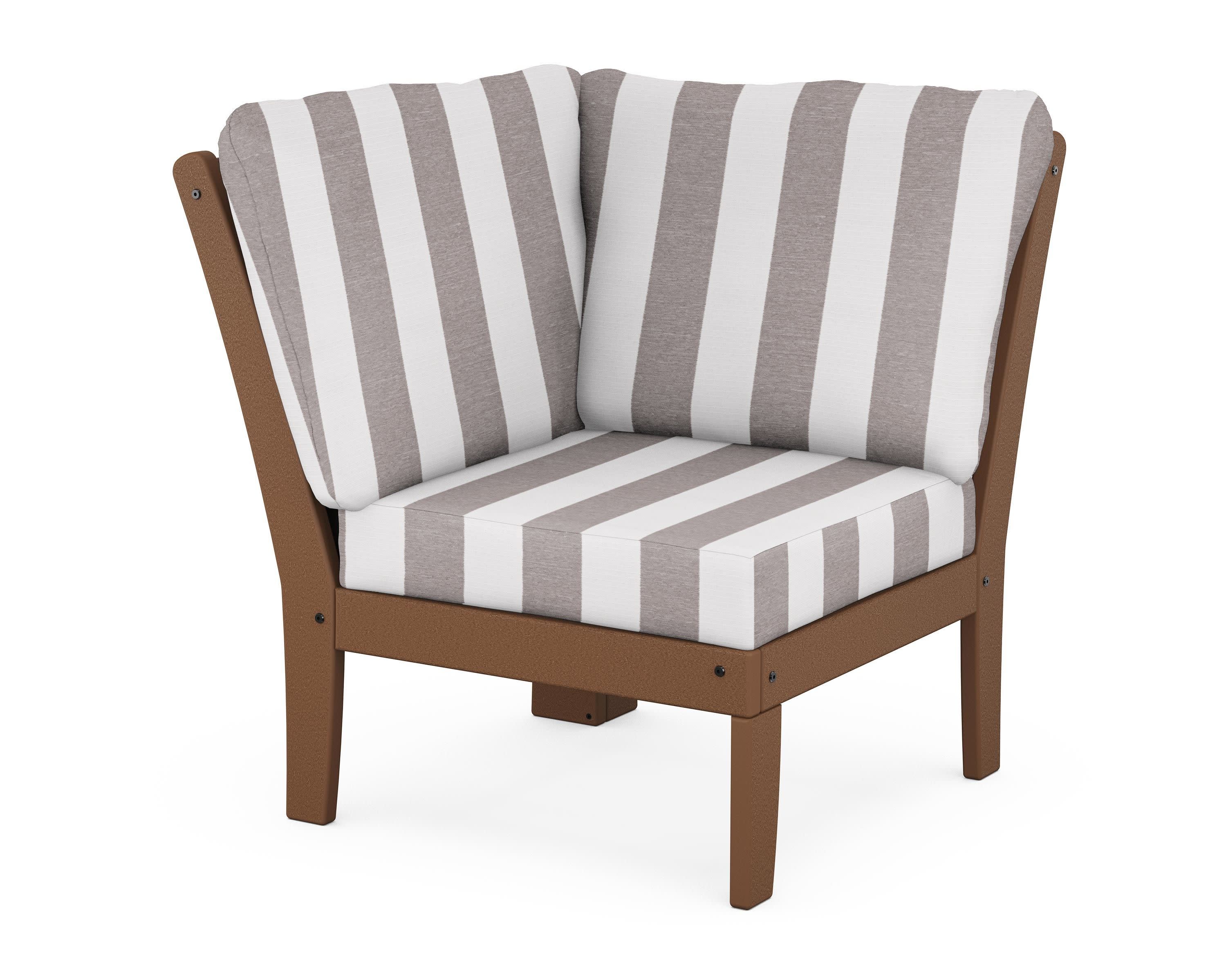 Braxton Modular Corner Chair in Teak / Cabana Stripe Grey Mist