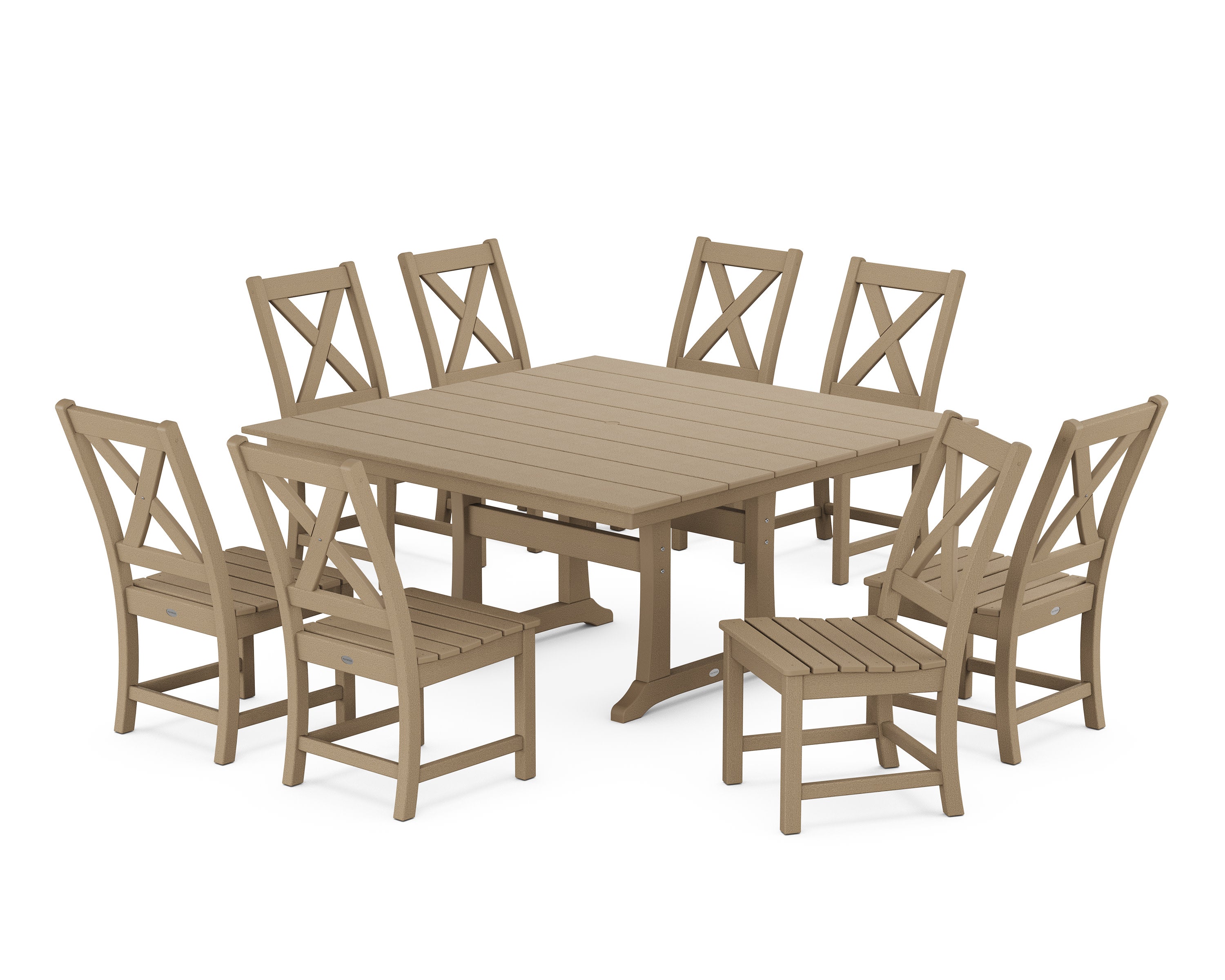 Braxton Side Chair 9-Piece Farmhouse Dining Set in Vintage Sahara