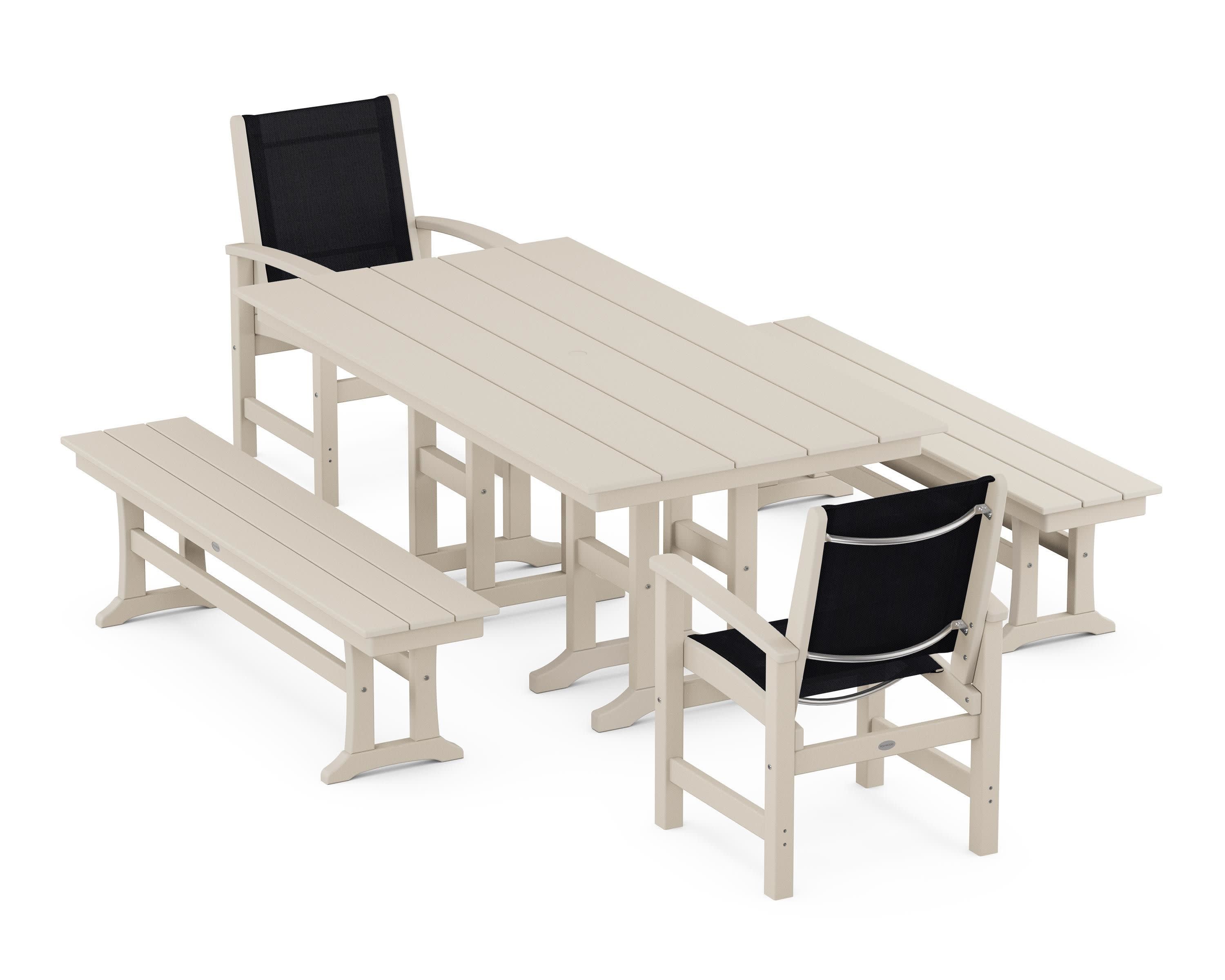 Coastal 5-Piece Farmhouse Dining Set in Sand / Black Sling
