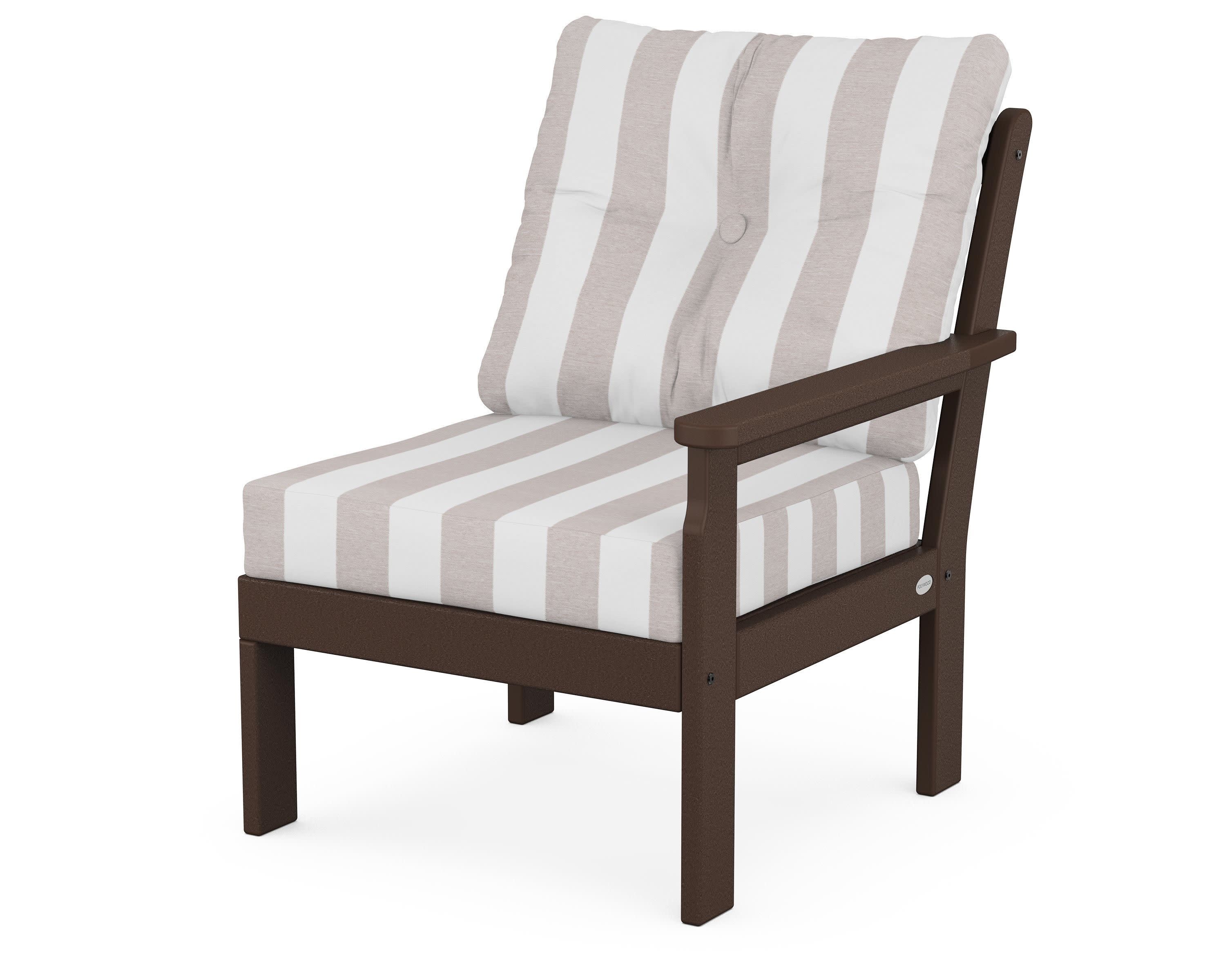 Vineyard Modular Right Arm Chair in Mahogany / Cabana Stripe Dune Burlap