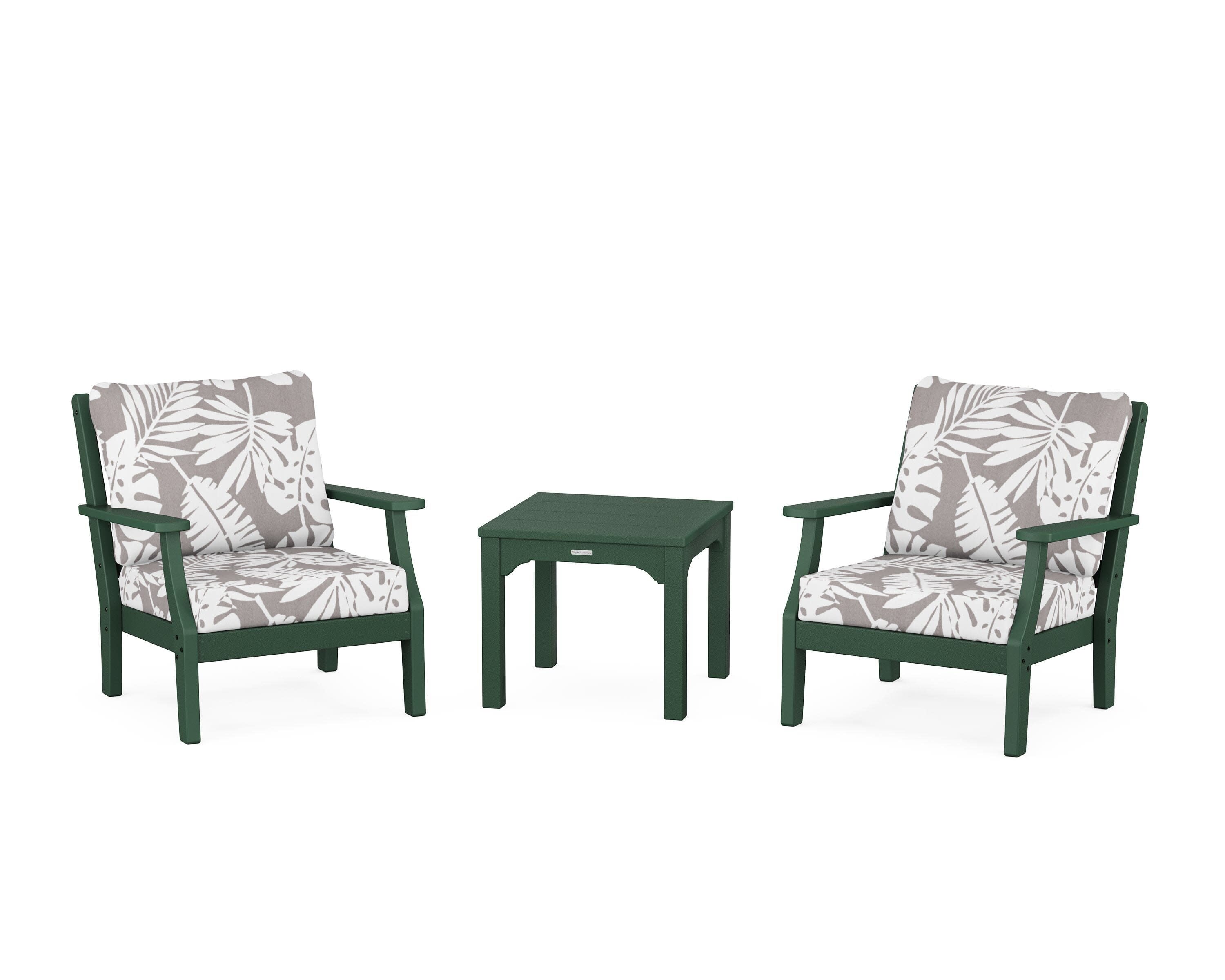 Chinoiserie 3-Piece Deep Seating Set in Green / Leaf Grey Mist